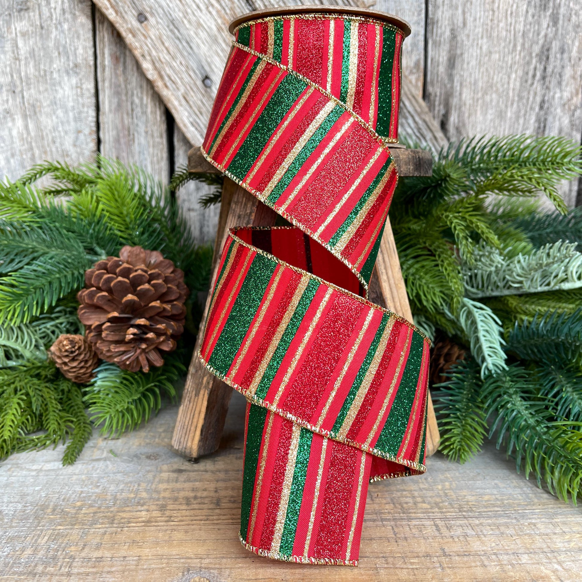 1.5" Red Green Gold Christmas Ribbon, Christmas Ribbon, 1.5" x 10 Yards
