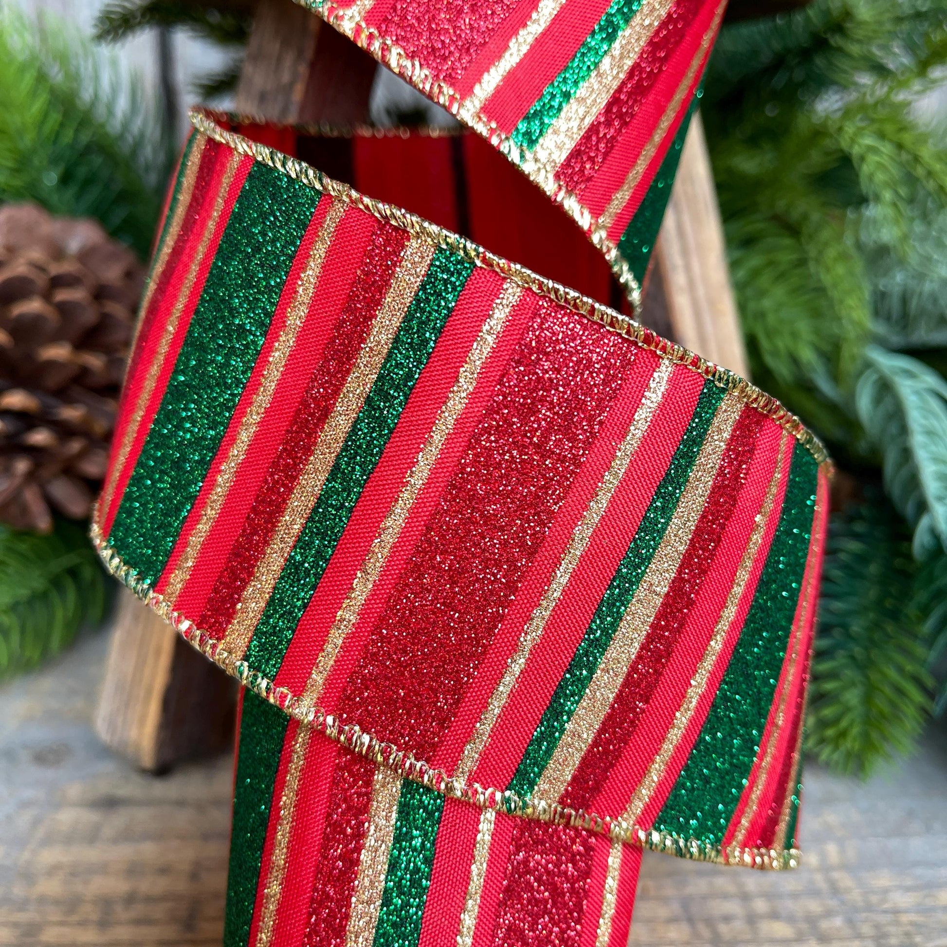 1.5" Red Green Gold Christmas Ribbon, Christmas Ribbon, 1.5" x 10 Yards