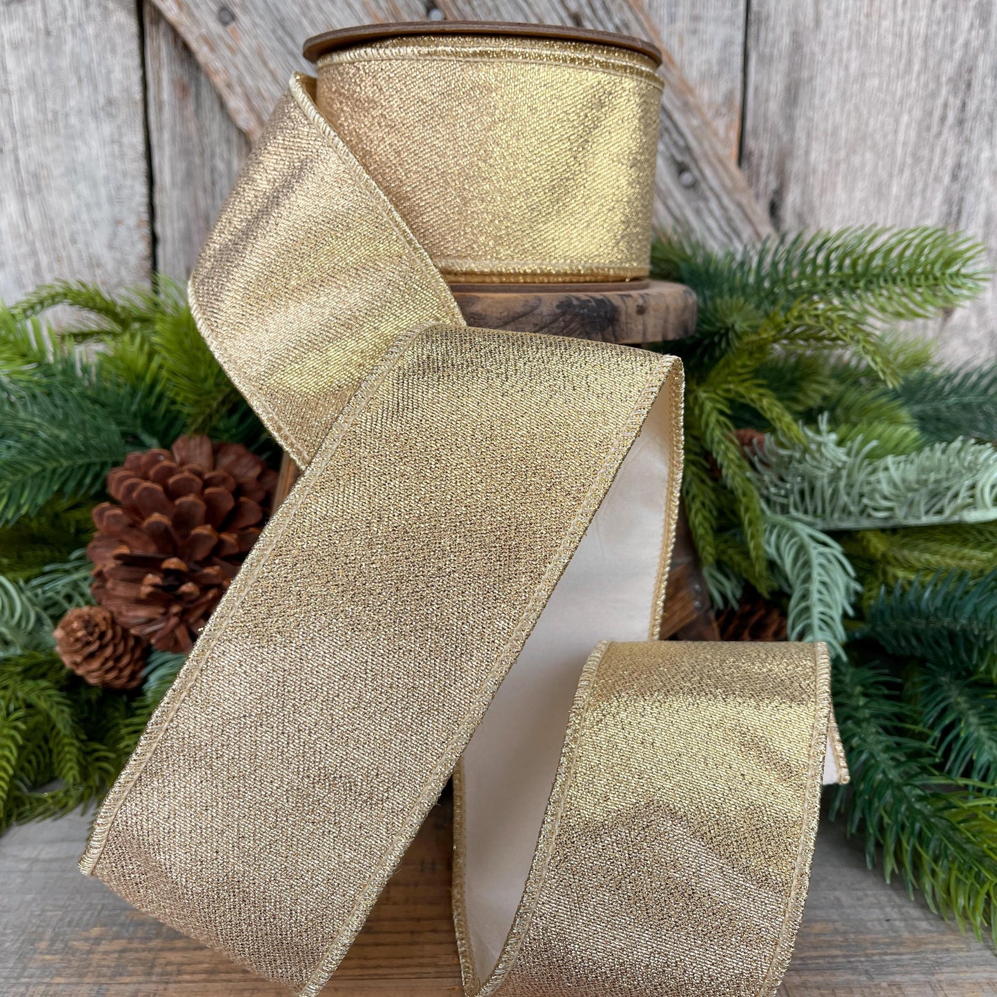 2.5" Champagne Gold Ribbon, Gold Ribbon, Christmas Ribbon