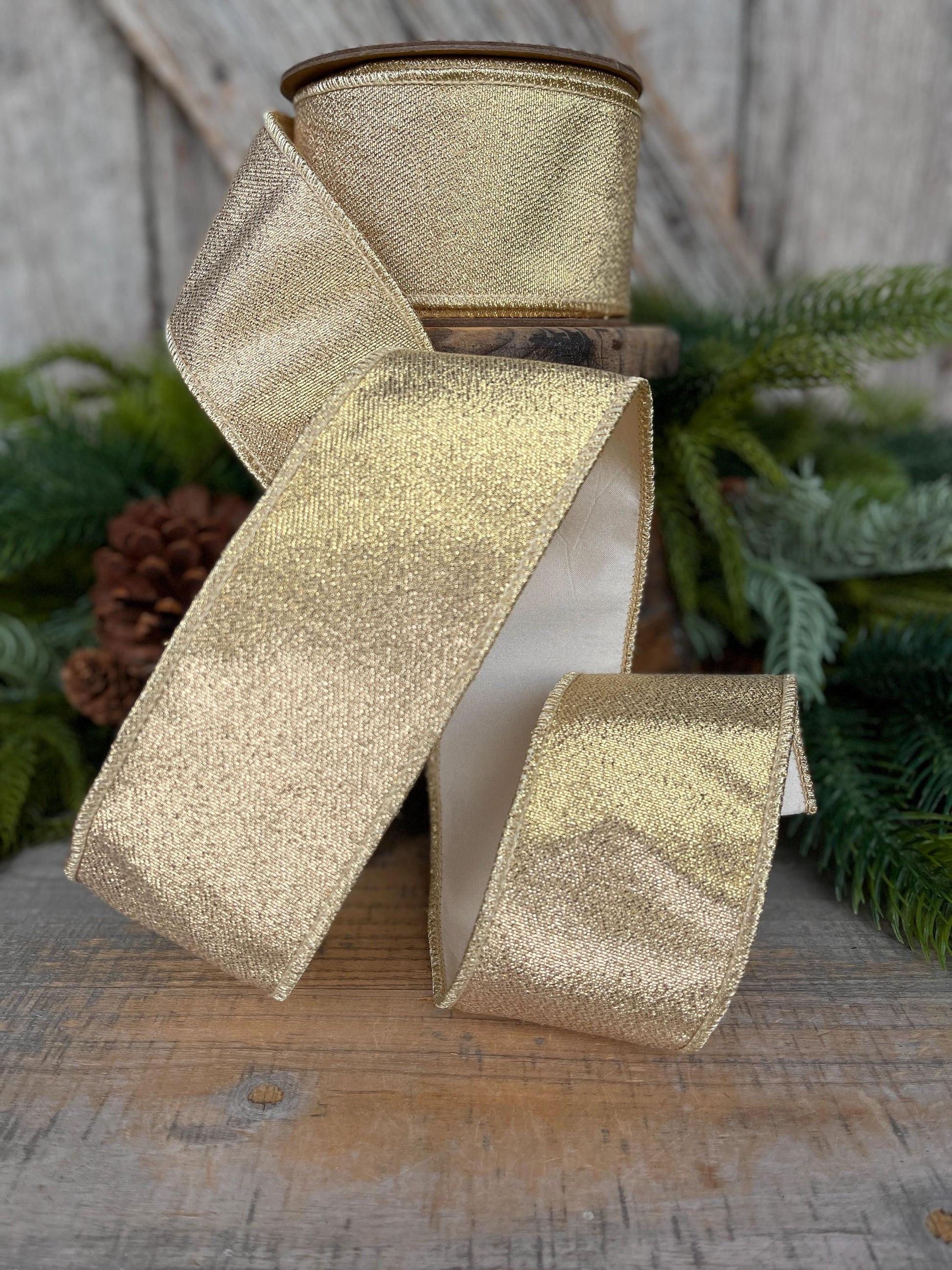 2.5" Champagne Gold Ribbon, Gold Ribbon, Christmas Ribbon, Designer Ribbon, 2.5" x 10yds