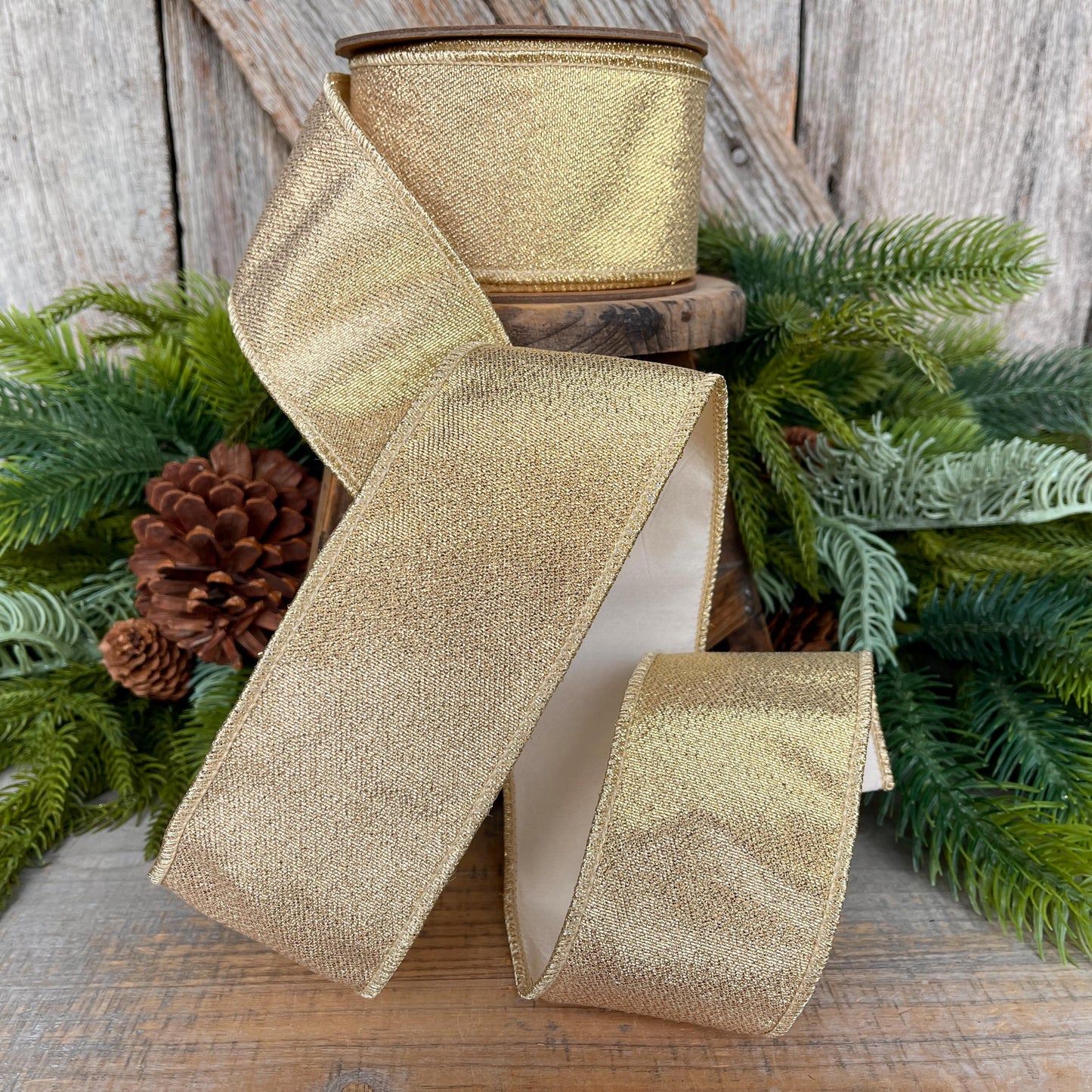 2.5" Champagne Gold Ribbon, Gold Ribbon, Christmas Ribbon, Designer Ribbon, 2.5" x 10yds