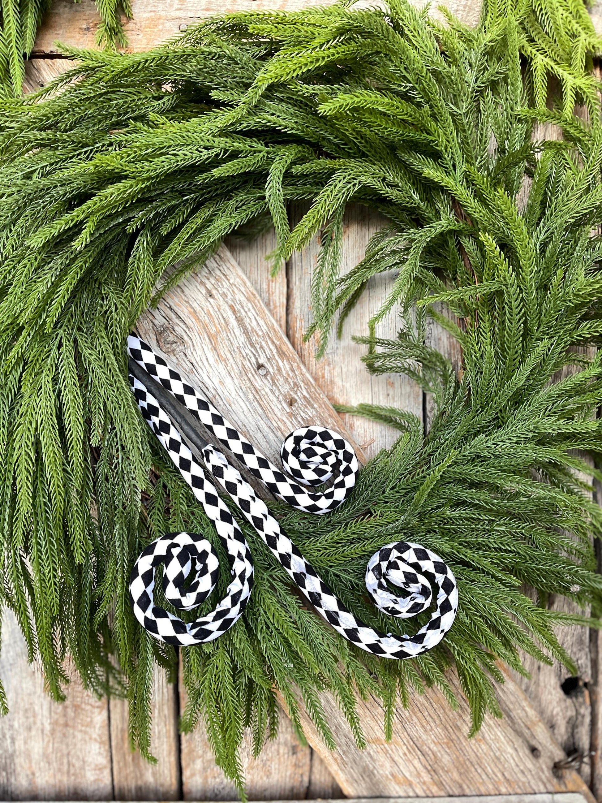 30" Harlequin Floral Spray, Black White Harlequin Curly Spray, Christmas Spray, Halloween Spray