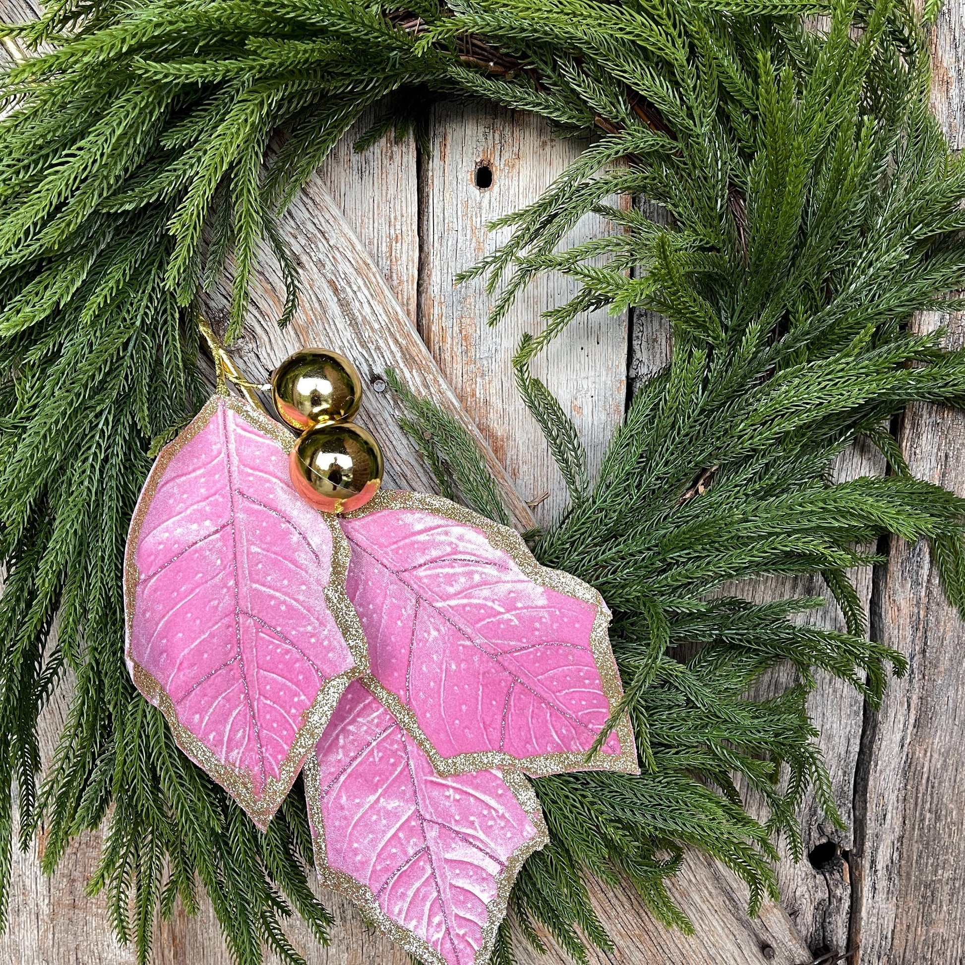 30" Pink Holly Leaf Spray, Christmas Holly Leaf Floral Stem, Pink Floral Picks Stems