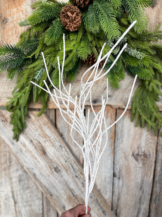 30" White Glitter Twig Spray, Christmas Tree Topper Spray, White Floral Spray