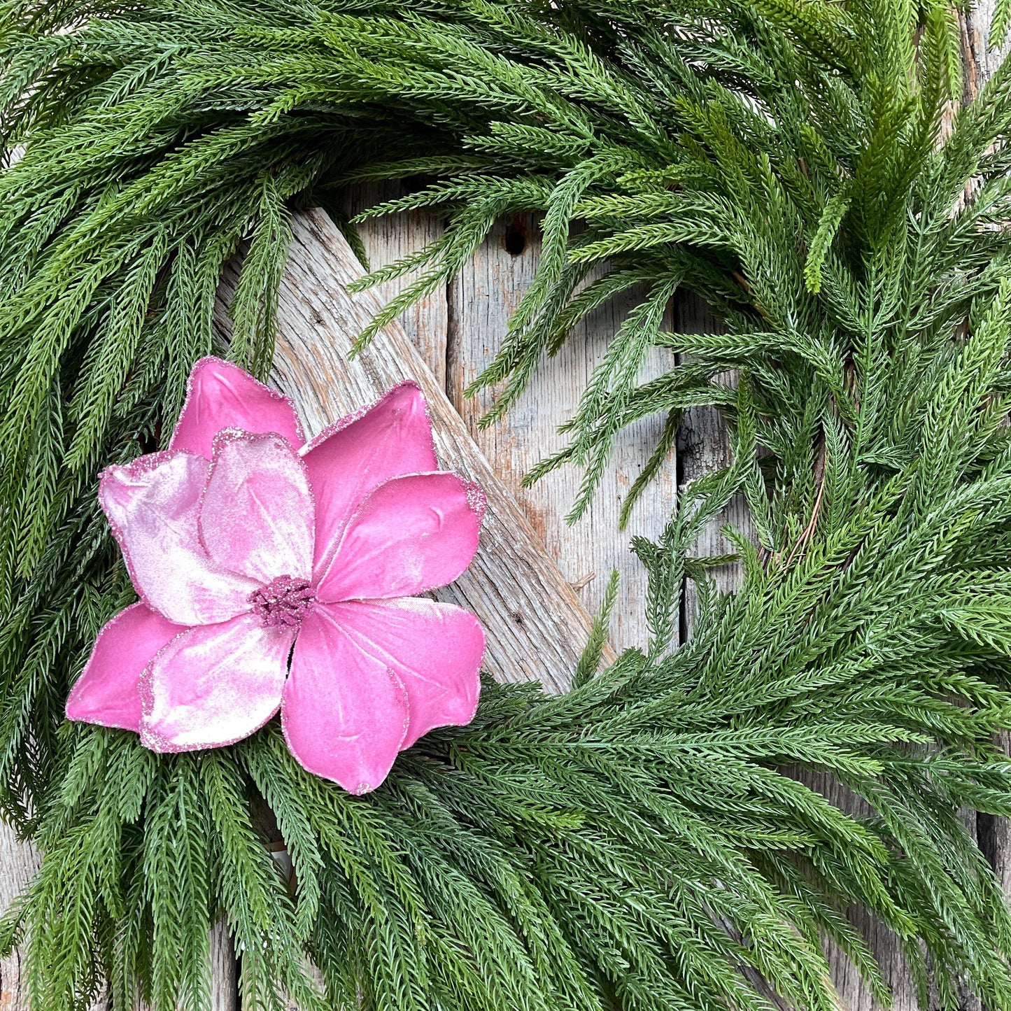 18" Pink Mauve Magnolia Floral, Christmas Magnolia Stem, Pink Velvet Magnolia Spray