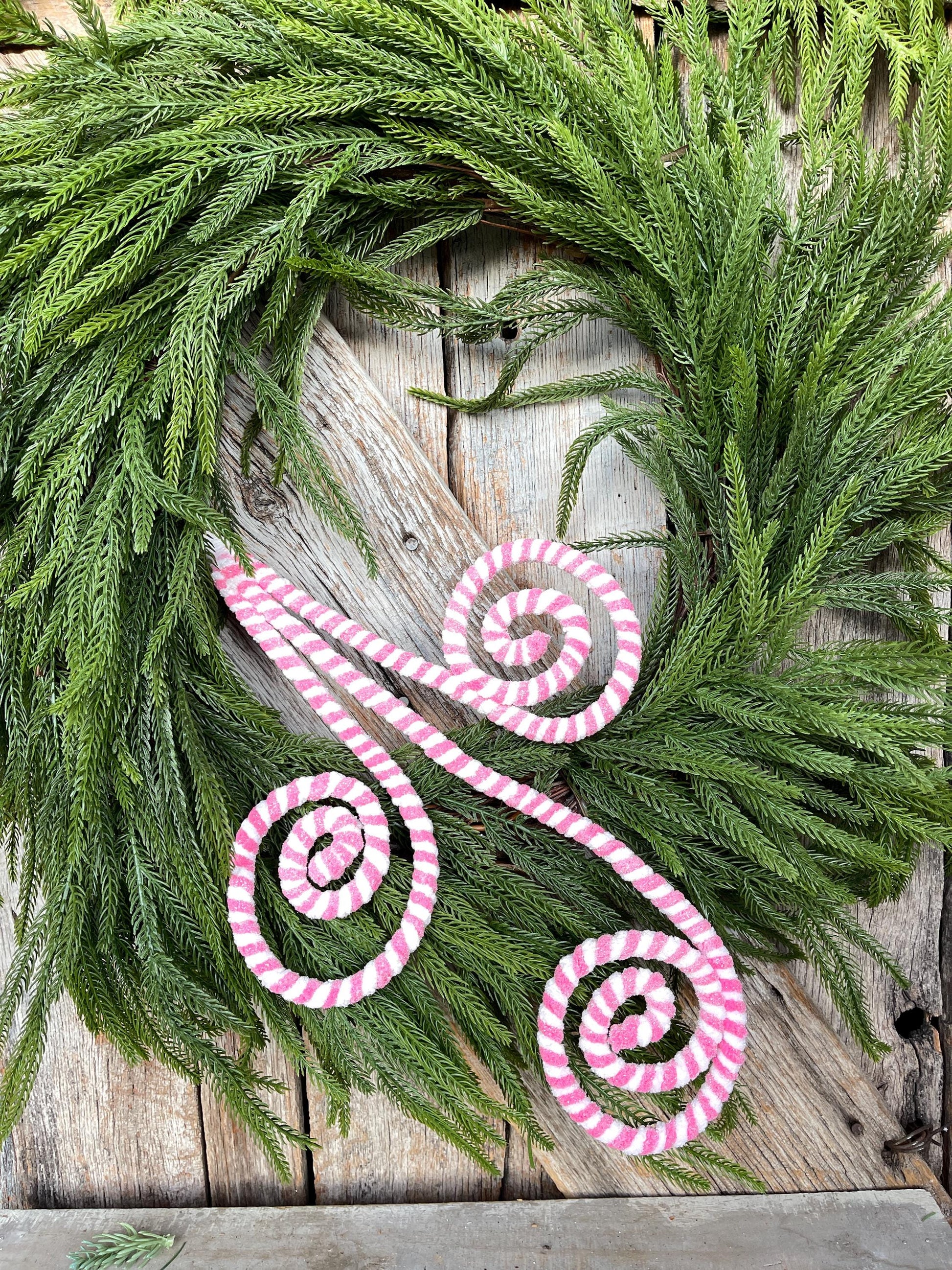 31" Pink White Curly Spray, Pink Christmas Spray, Candy Cane Curly Spray, 84122PKWT
