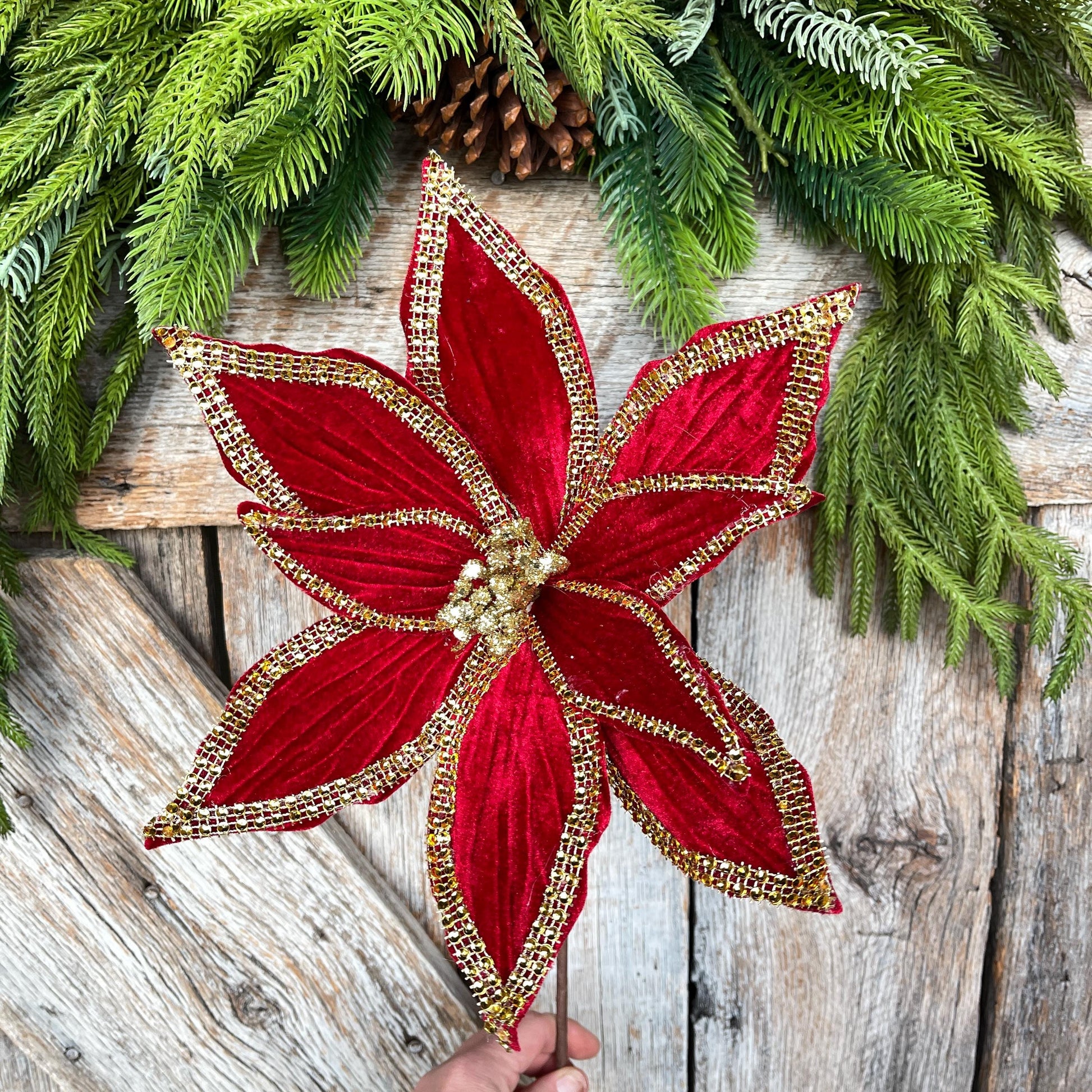 21" Red & Gold Poinsettia, Artificial Poinsettia, Christmas Poinsettia, 84586RDGD