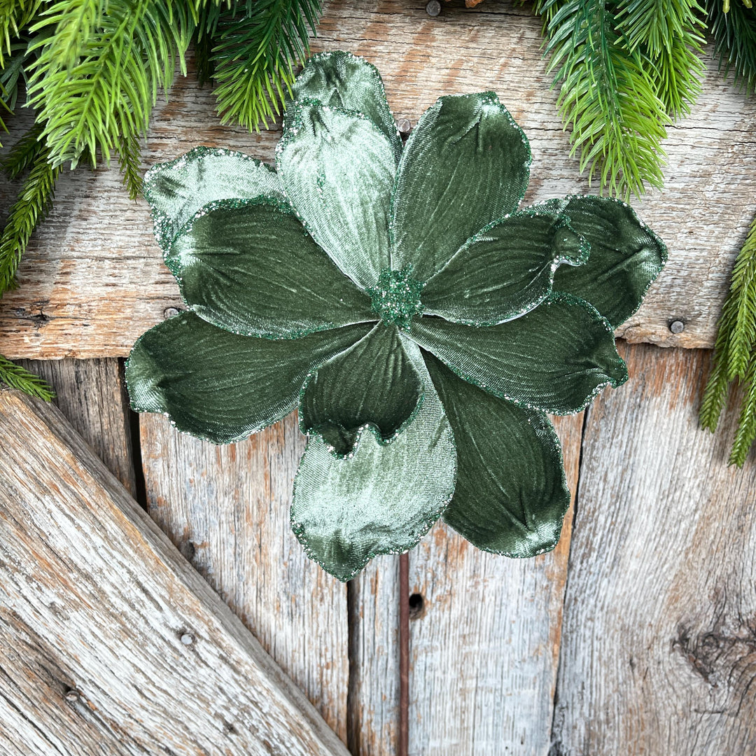 Mint Green Velvet Magnolia Stem: 24" Christmas Floral Pick