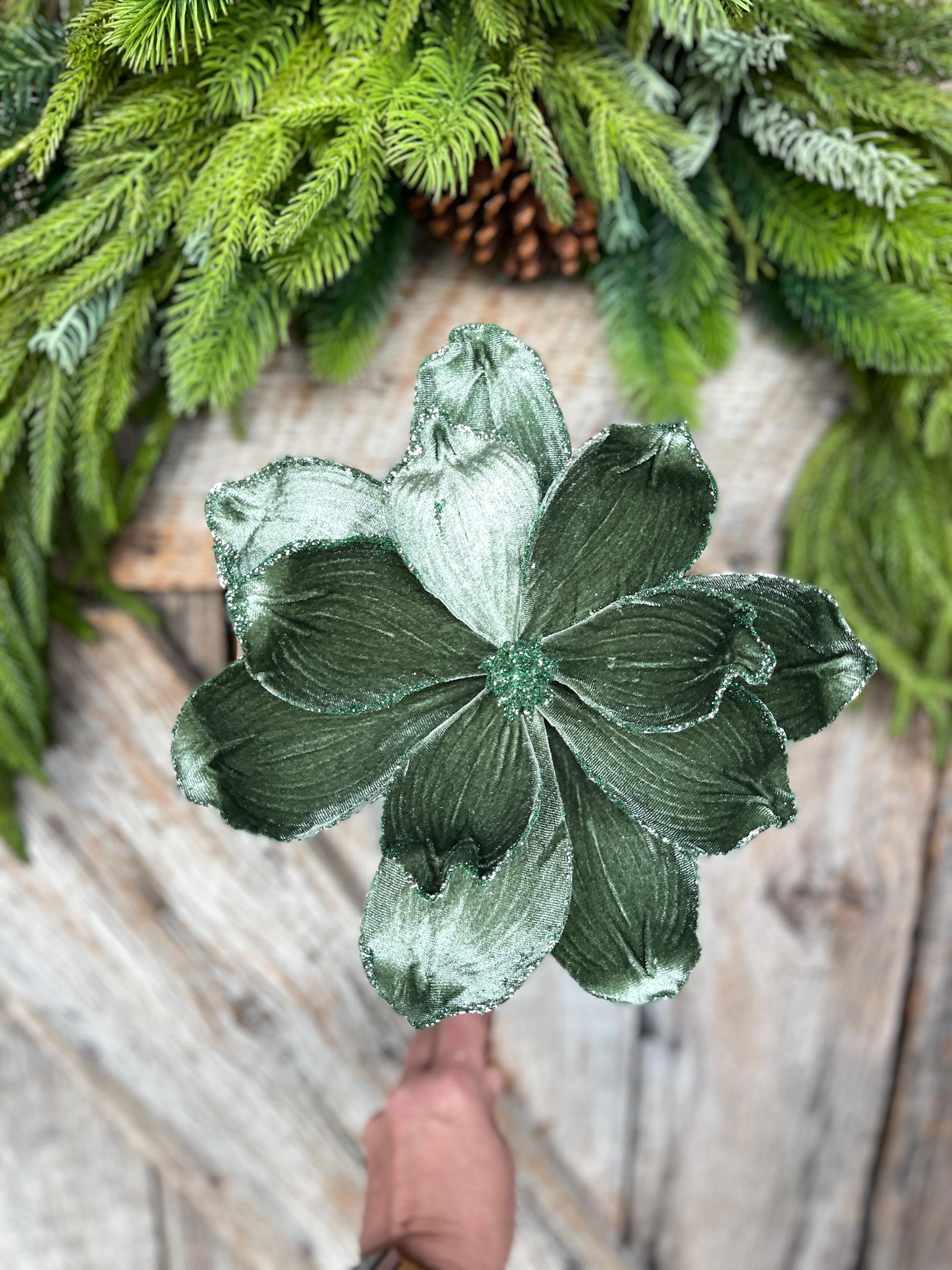 24" Mint Green Magnolia Floral, Sage Green Magnolia, Light Green Christmas Picks Stems, Christmas Tree Floral, 86610GN