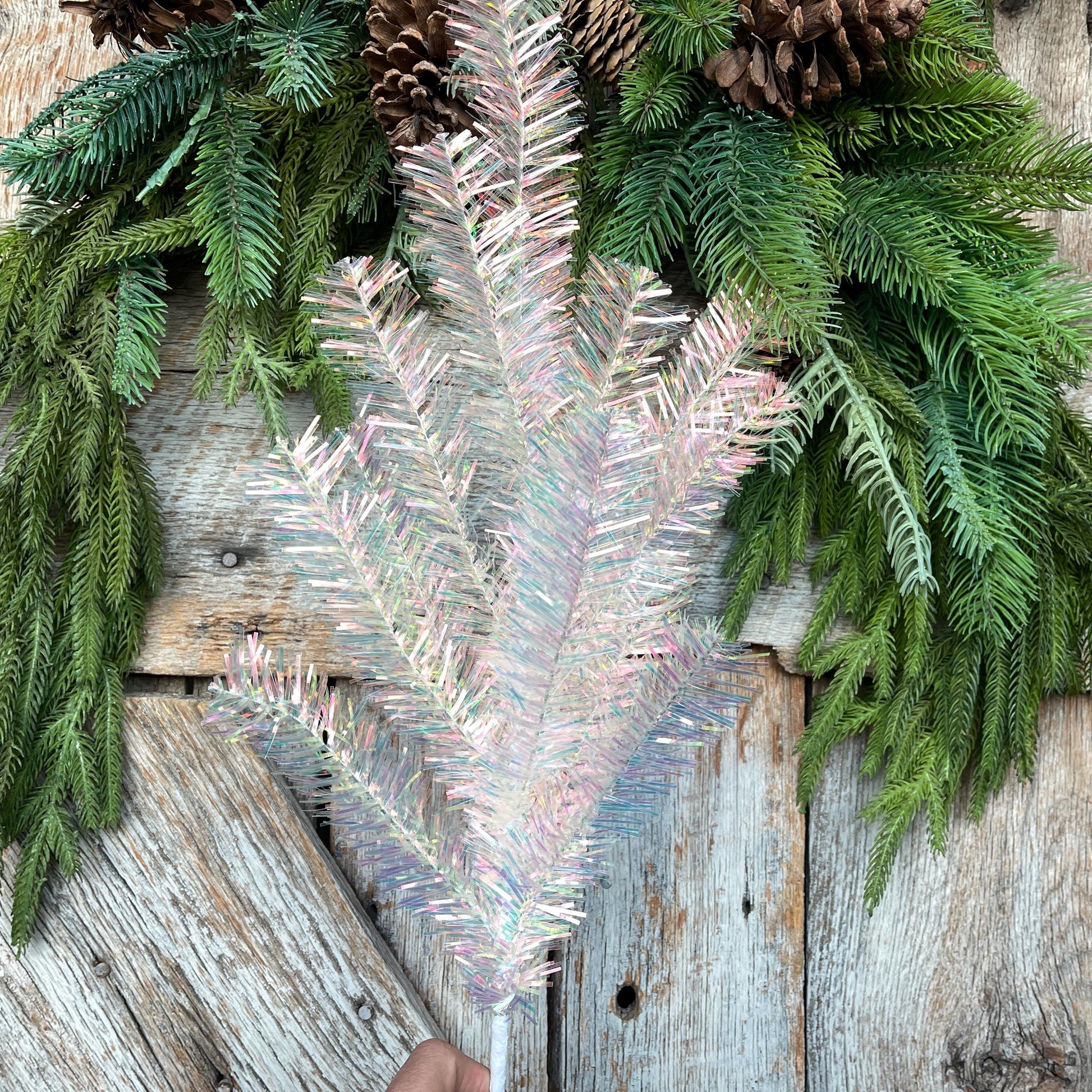 24" Iridescent Pine Spray, Tree Topper Spray, Iridescent Picks Stems, 86370SP24