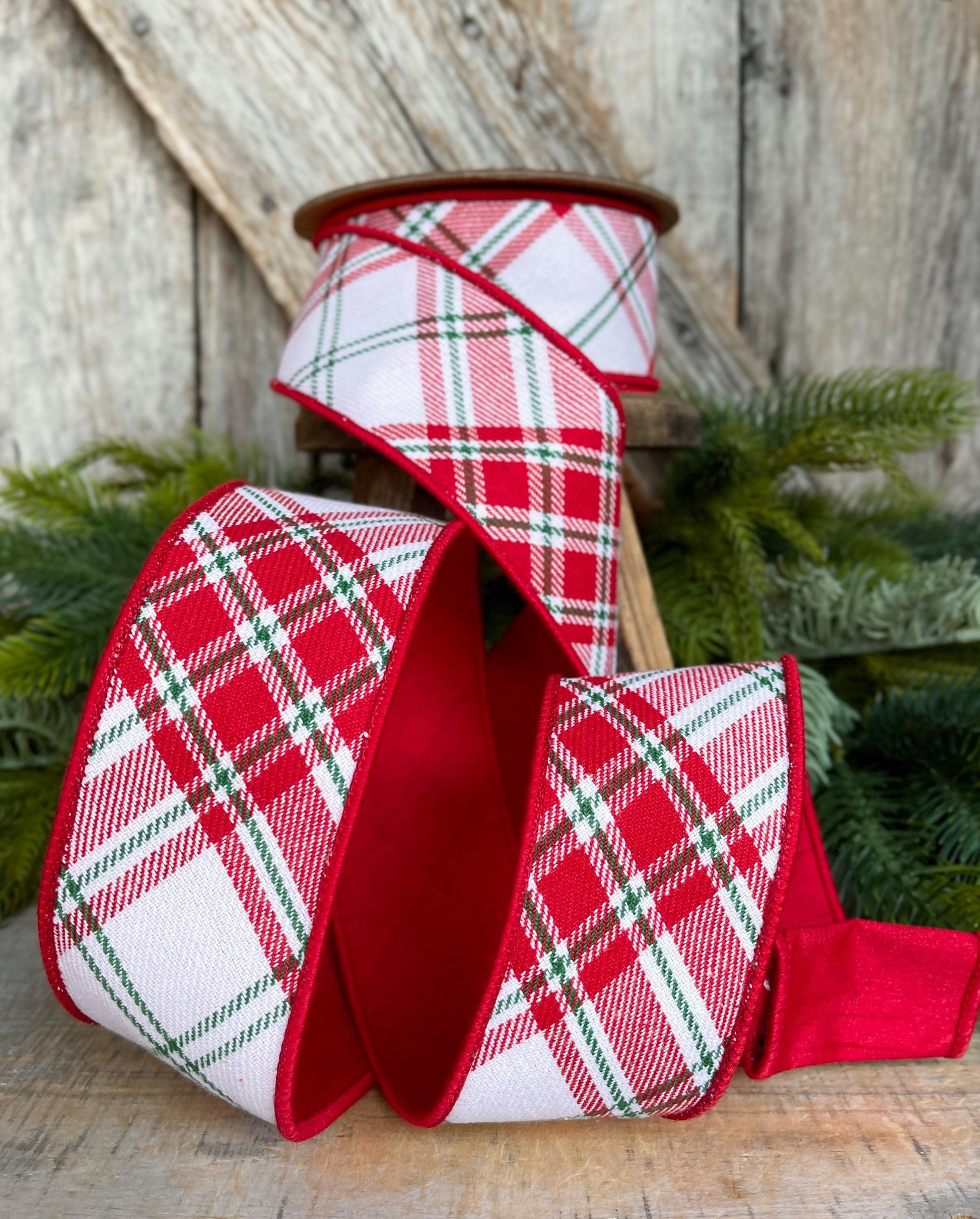 2.5" Red White Christmas Plaid, Christmas Plaid Ribbon, Christmas Tree RIbbon