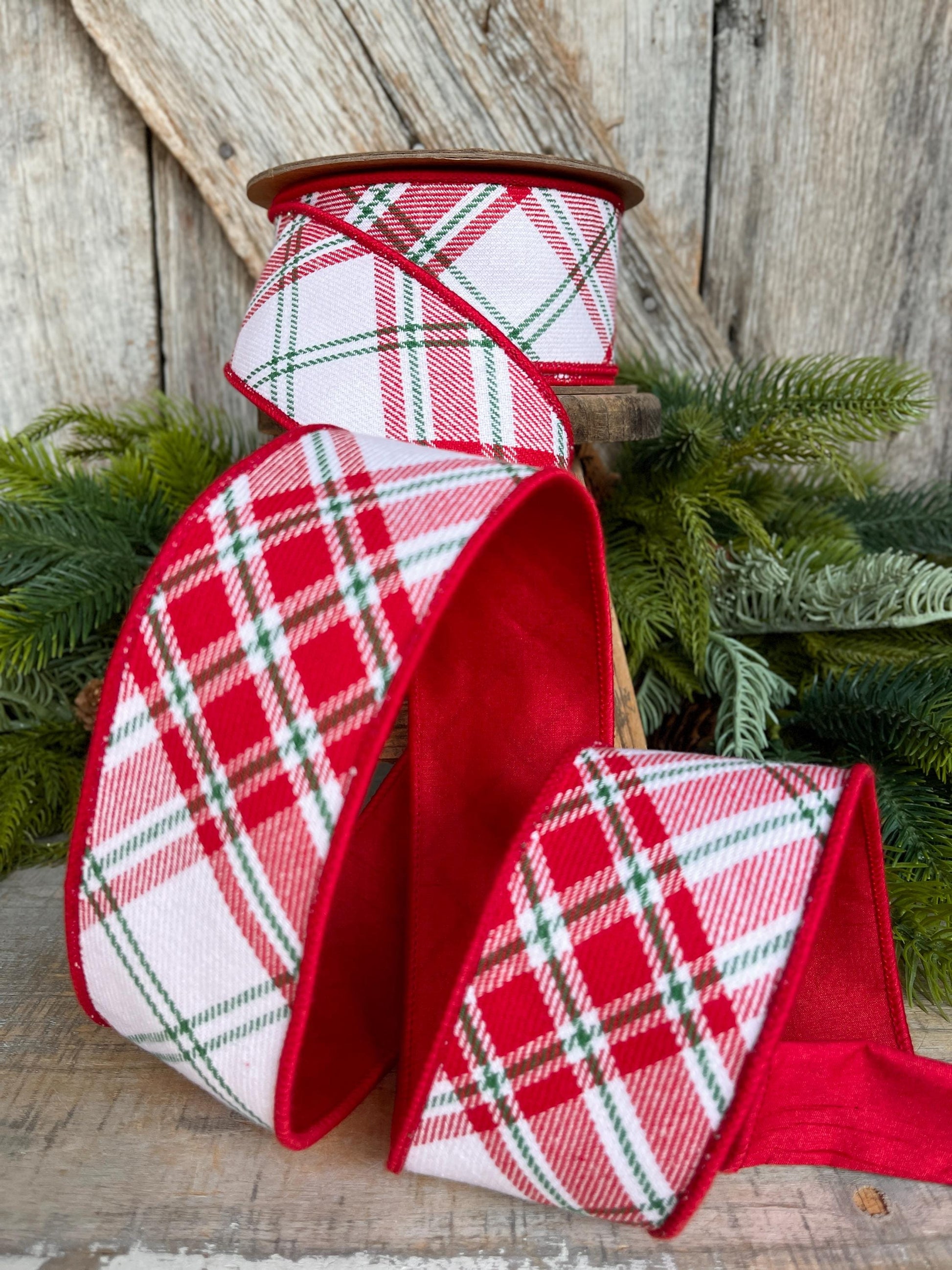 2.5" Red White Christmas Plaid, Christmas Plaid Ribbon, Christmas Tree RIbbon