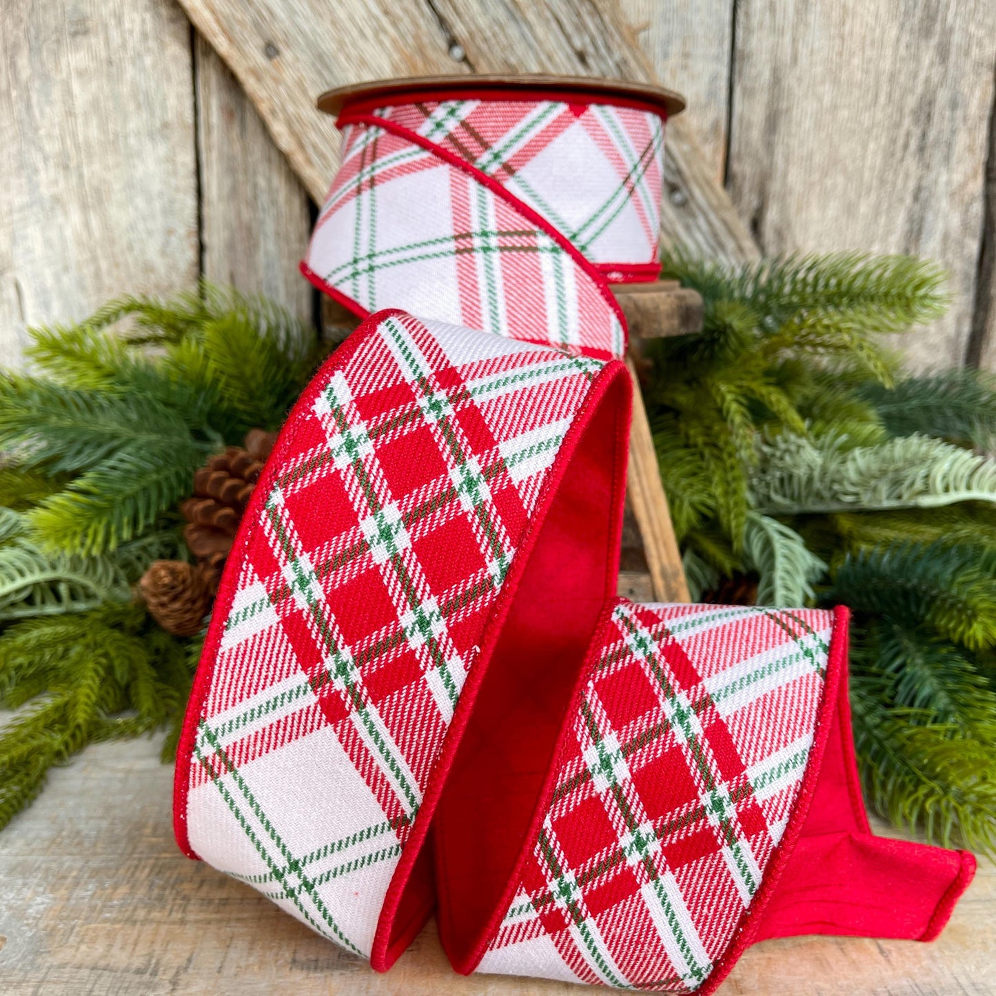 2.5" Red White Christmas Plaid, Christmas Plaid Ribbon, Christmas Tree RIbbon