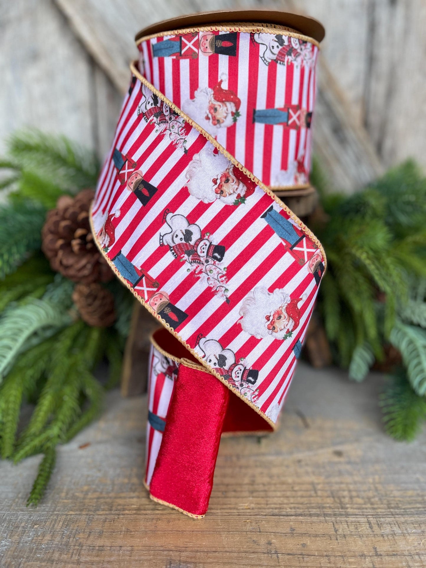 4" Vintage Nutcracker Ribbon, Red White Christmas Ribbon, Nutcracker Theme Ribbon