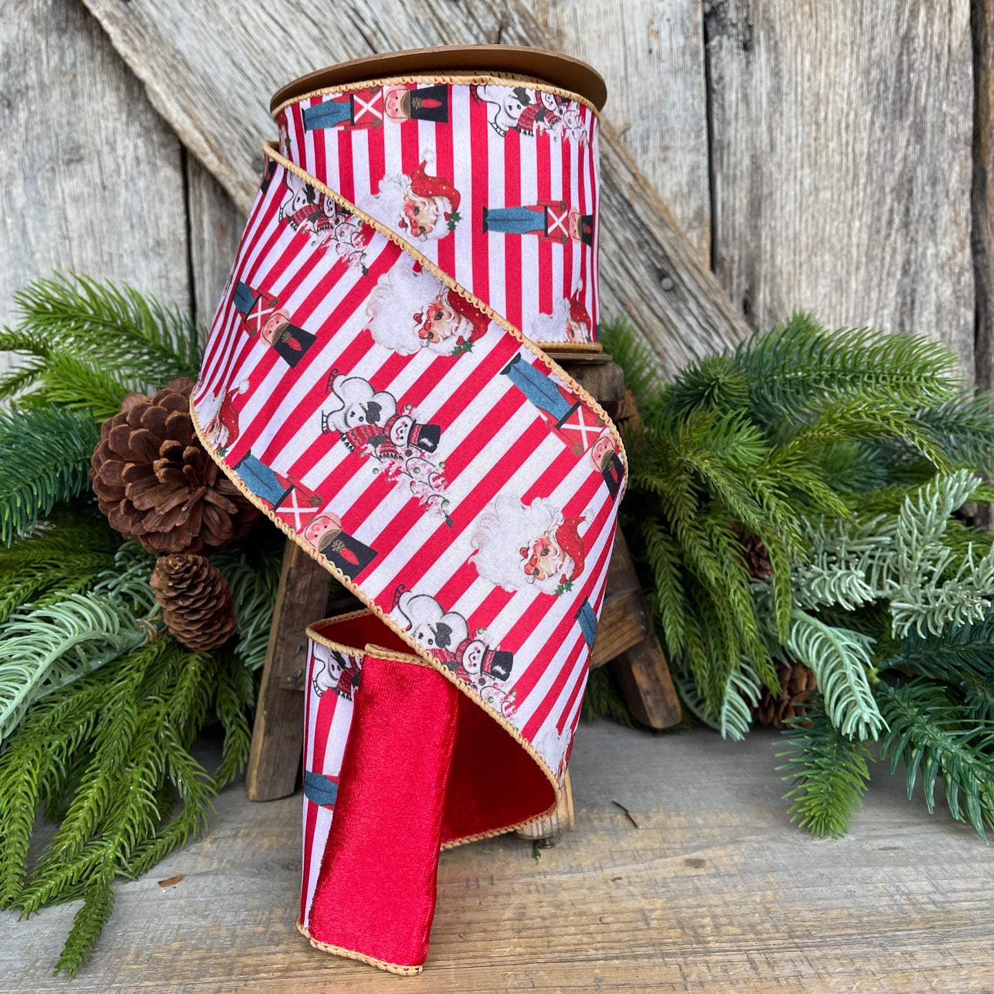 4" Vintage Nutcracker Ribbon, Red White Christmas Ribbon, Nutcracker Theme Ribbon