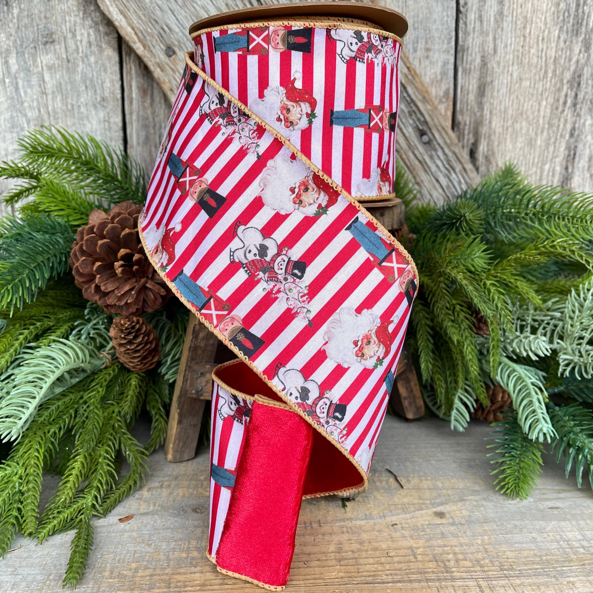4" Vintage Nutcracker Ribbon, Red White Christmas Ribbon, Nutcracker Theme Ribbon