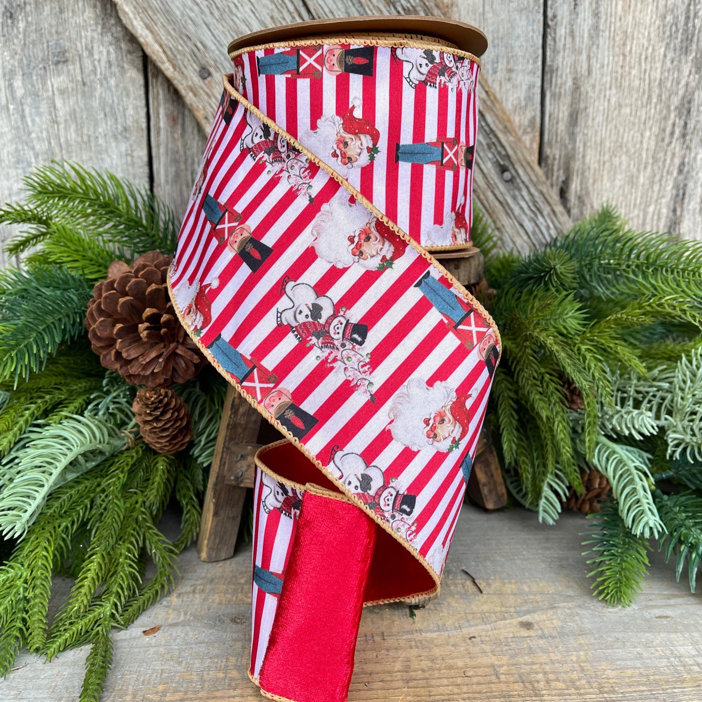 Vintage Nutcracker Christmas Ribbon: Christmas Red White Stripe, 4" x 10yds