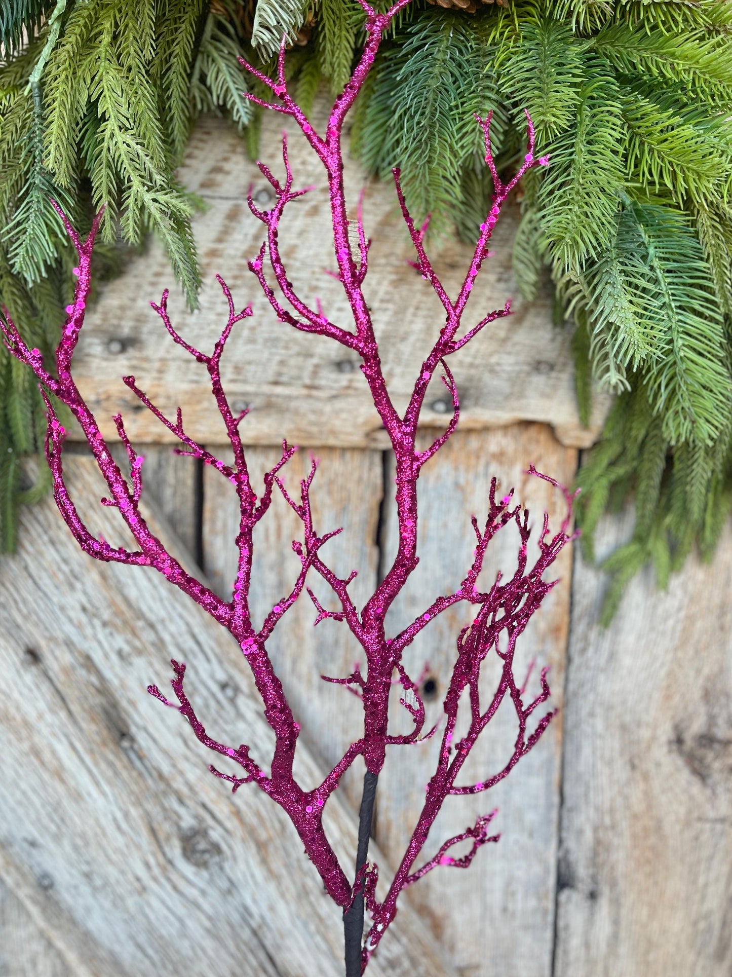 Hot Pink Glitter Halloween Twig Spray: 31" Halloween Picks Stems
