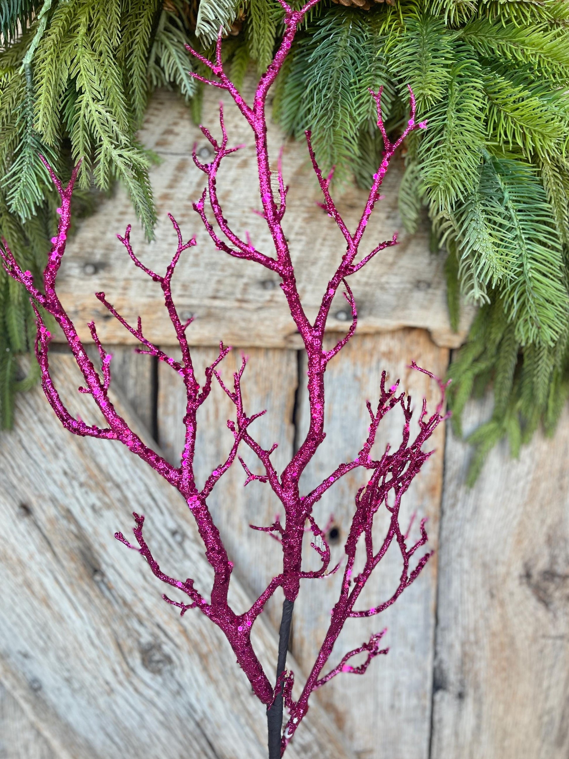 Hot Pink Glitter Halloween Twig Spray: 31" Halloween Picks Stems