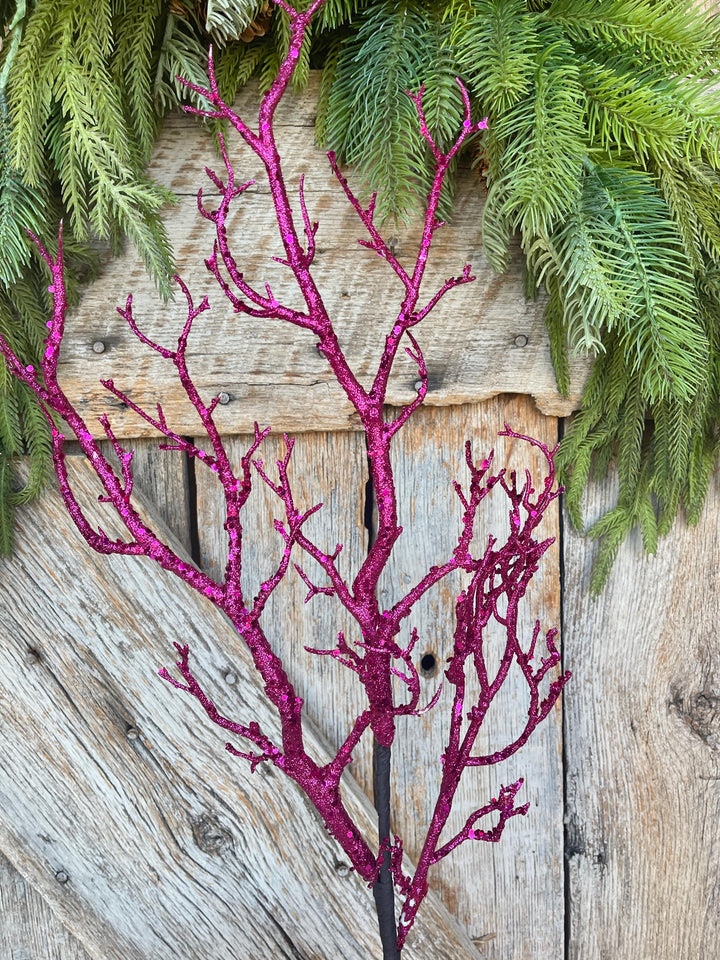 Hot Pink Glitter Halloween Twig Spray: 31" Halloween Picks Stems