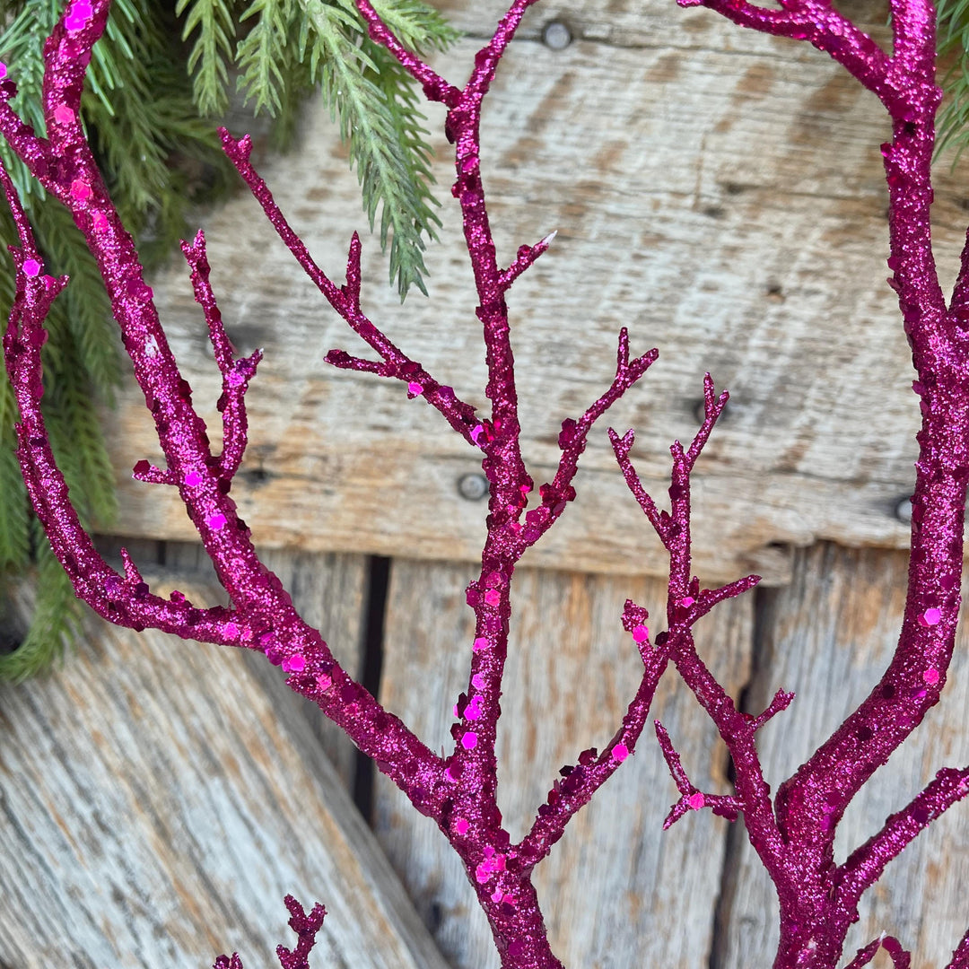 Hot Pink Glitter Halloween Twig Spray: 31" Halloween Picks Stems