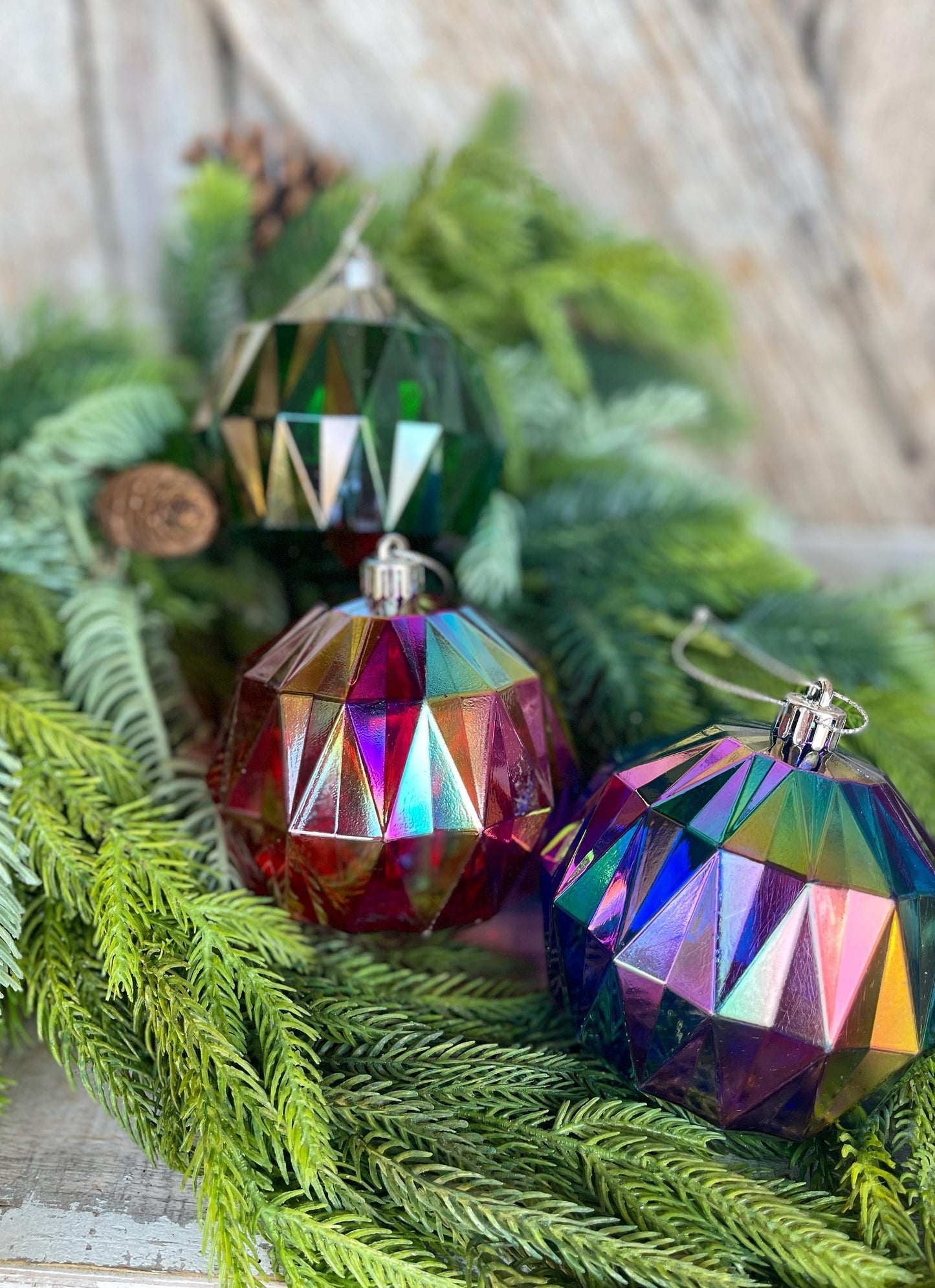 Set of 3 Multicolor Iridescent Ball Ornaments, Iridescent Ornaments, Shatterproof Ornaments, Christmas Ornaments