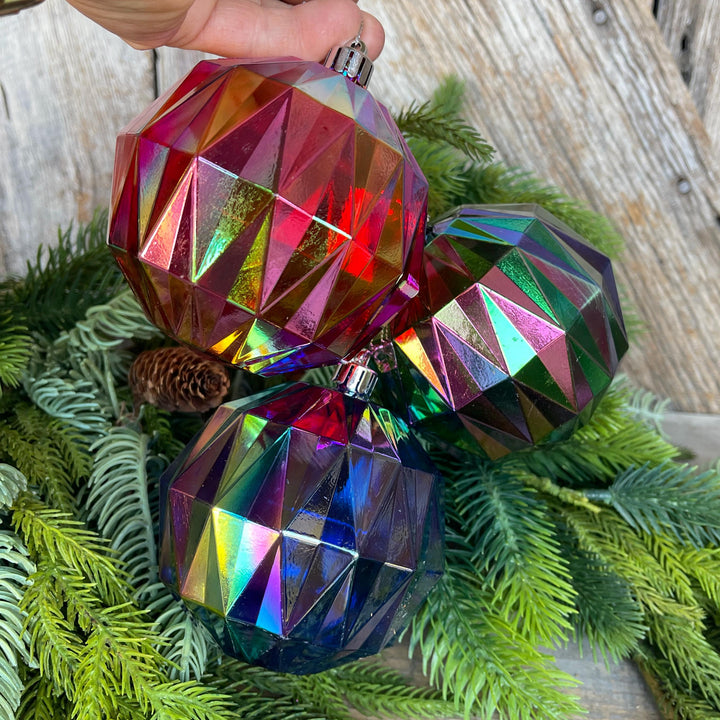 Iridescent Christmas Ball Ornaments - Multicolor Shatterproof Set of 3