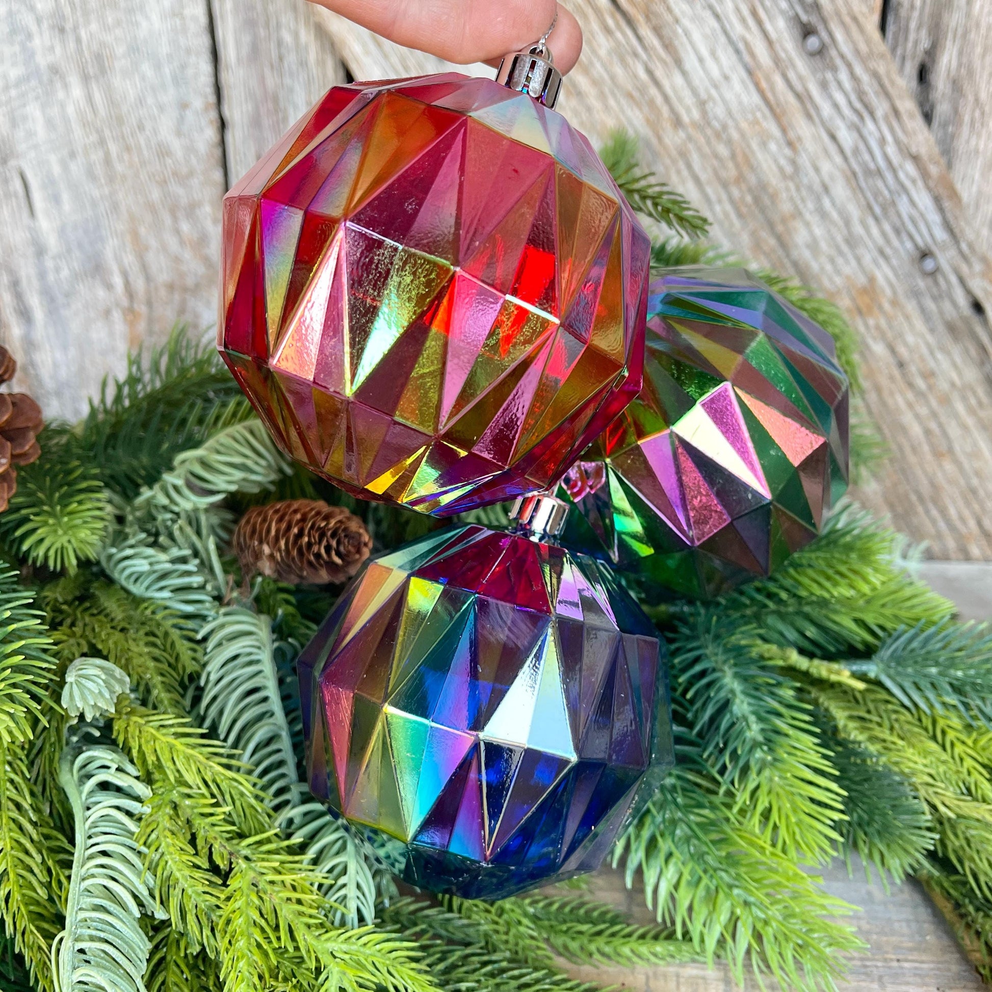 Set of 3 Multicolor Iridescent Ball Ornaments, Iridescent Ornaments, Shatterproof Ornaments, Christmas Ornaments