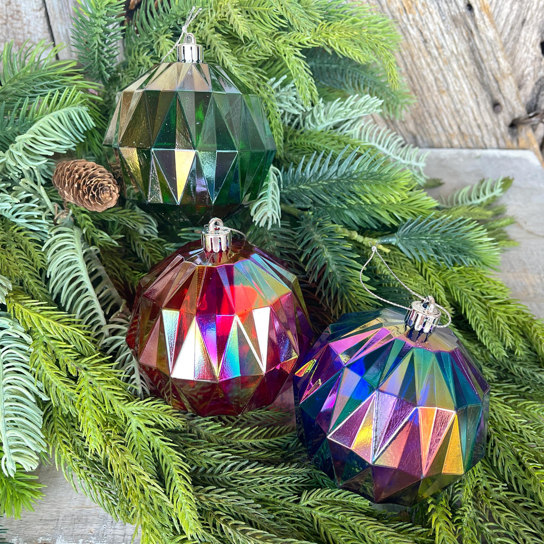 Iridescent Christmas Ball Ornaments - Multicolor Shatterproof Set of 3