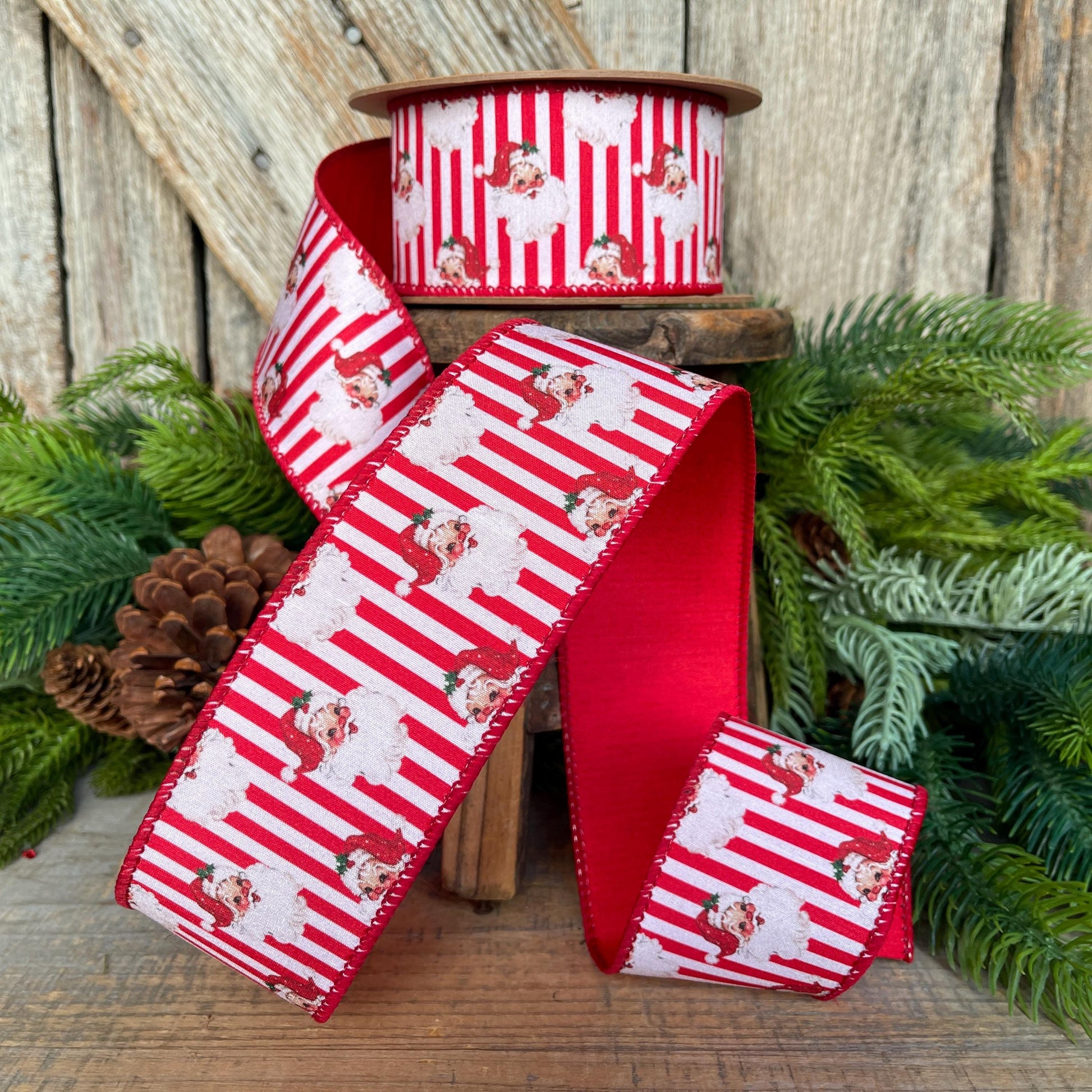 2.5" Vintage Santa Ribbon, Christmas Santa Ribbon, 2.5" x 10yds