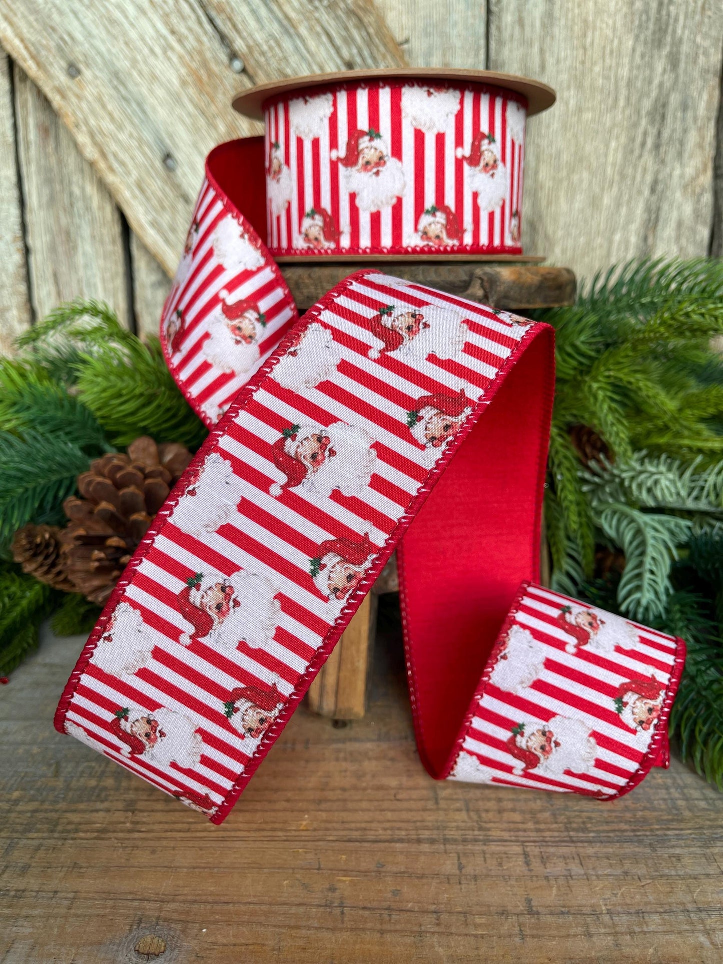 2.5" Vintage Santa Ribbon, Christmas Santa Ribbon, 2.5" x 10yds