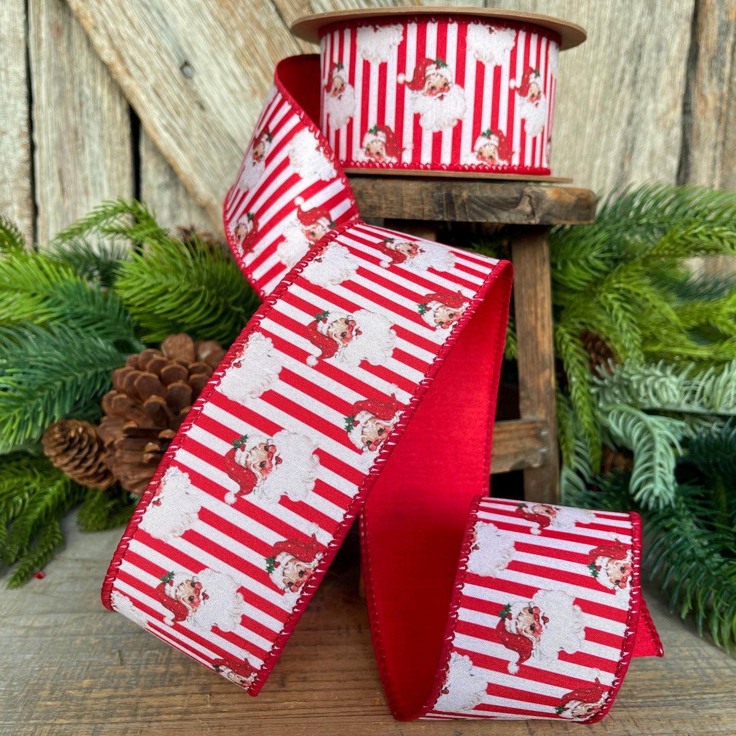 2.5" Vintage Santa Ribbon, Christmas Santa Ribbon, 2.5" x 10yds