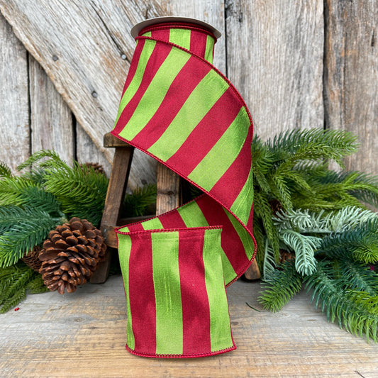 4" Red Lime Green Christmas Ribbon, Whimsical Christmas Ribbon