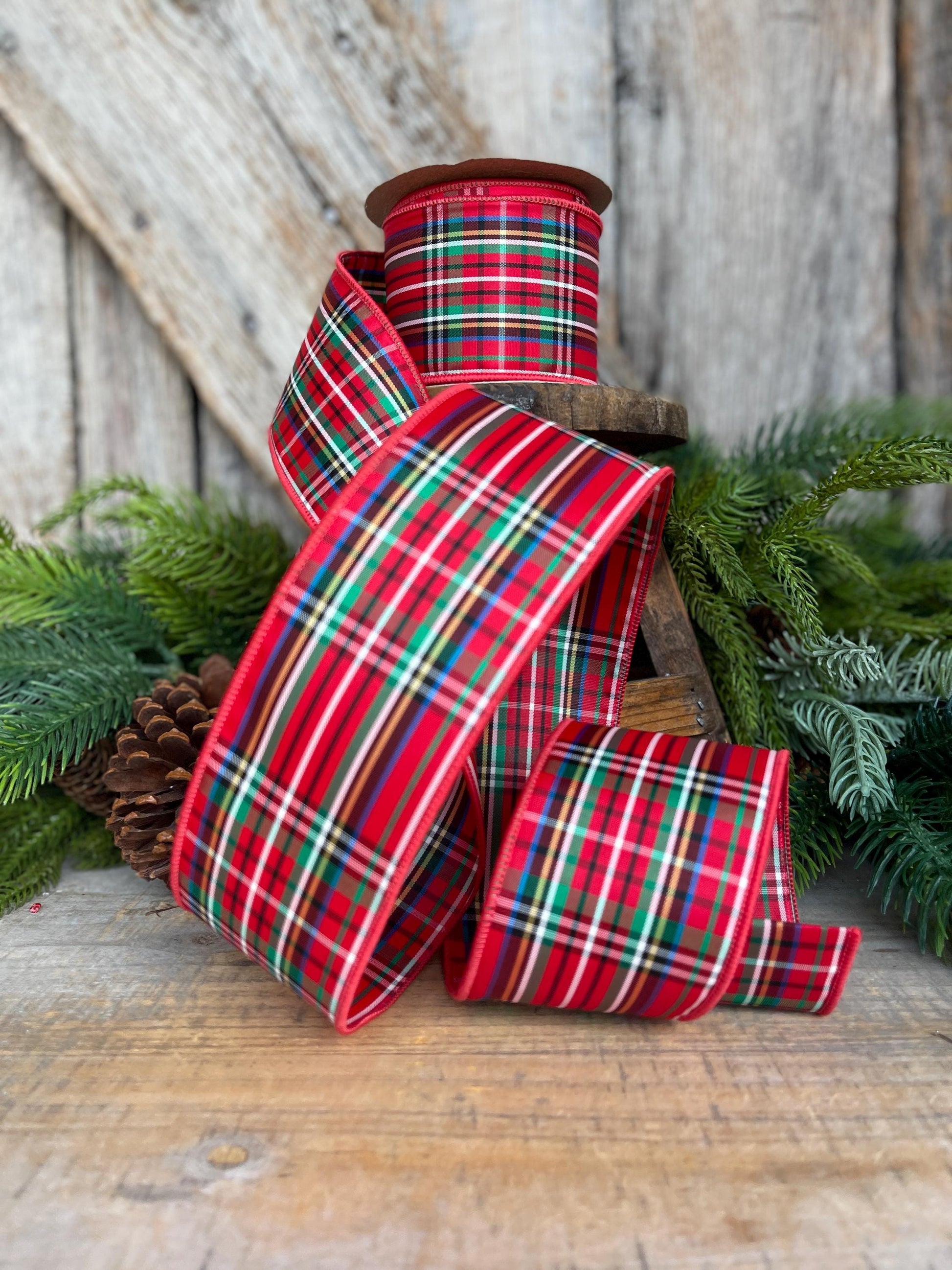 Christmas plaid ribbon, red plaid ribbon, 2.5 inch ribbon