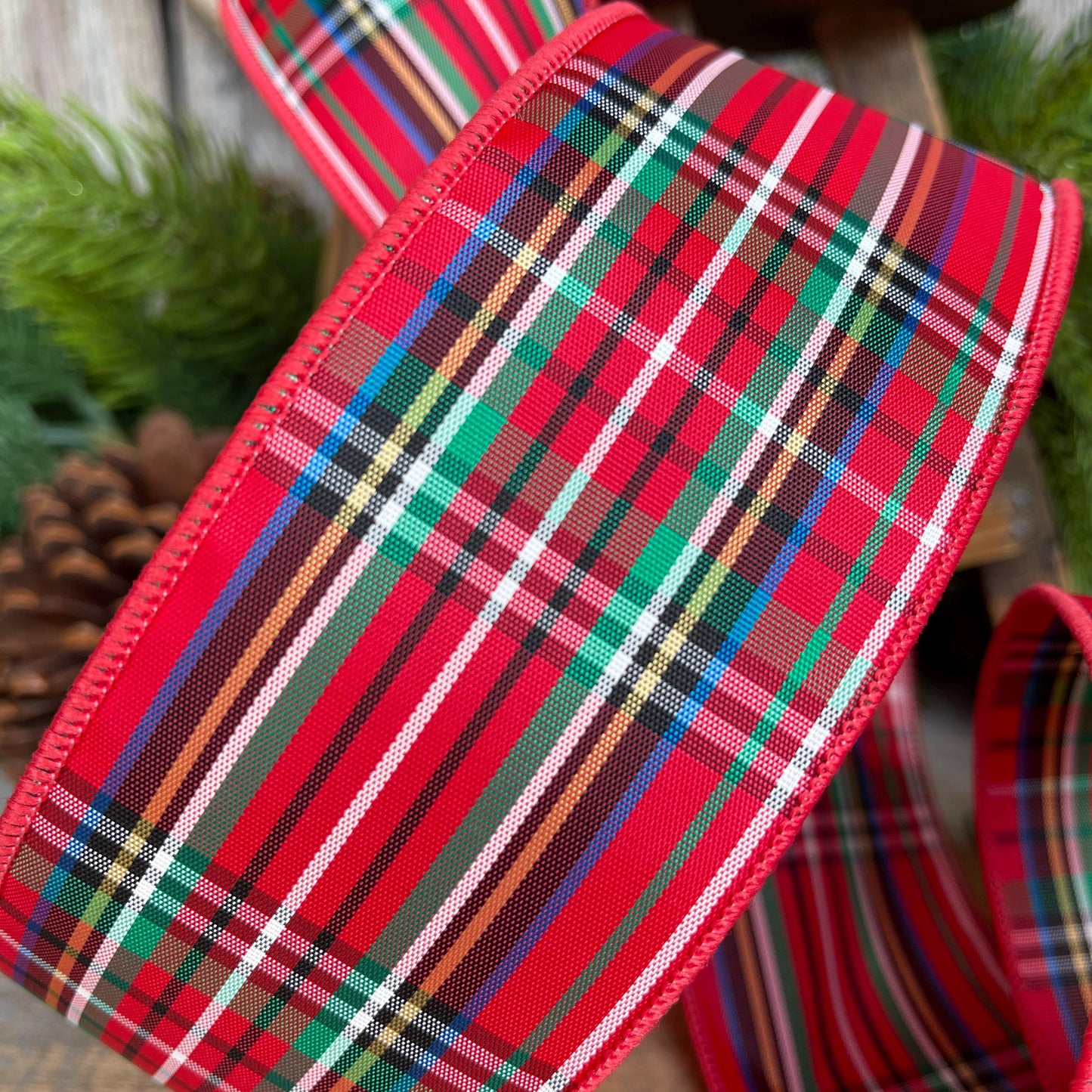 Christmas plaid ribbon, red plaid ribbon, 2.5 inch ribbon