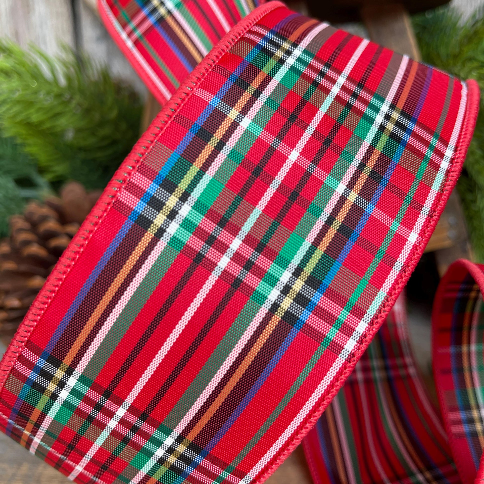 Christmas plaid ribbon, red plaid ribbon, 2.5 inch ribbon