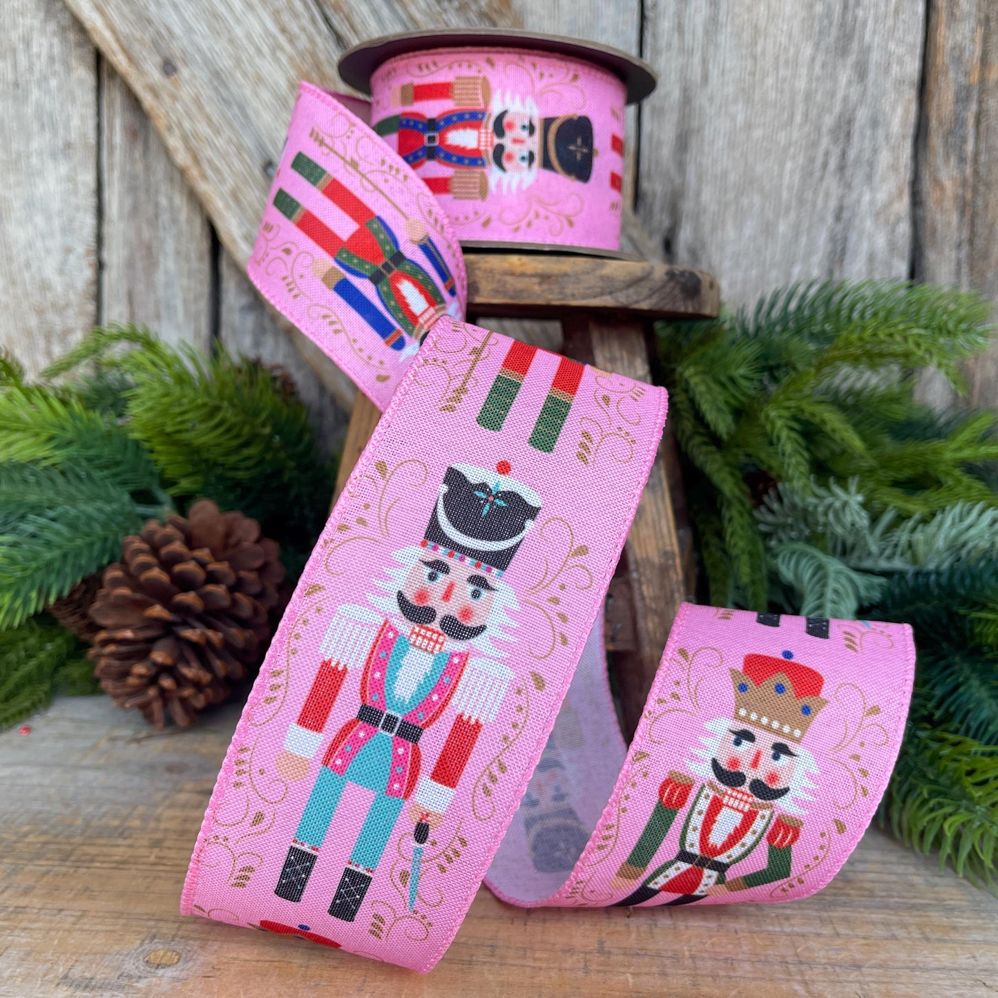 2.5" Pink Nutcracker Ribbon, Pink Ribbon, Pink christmas Ribbon