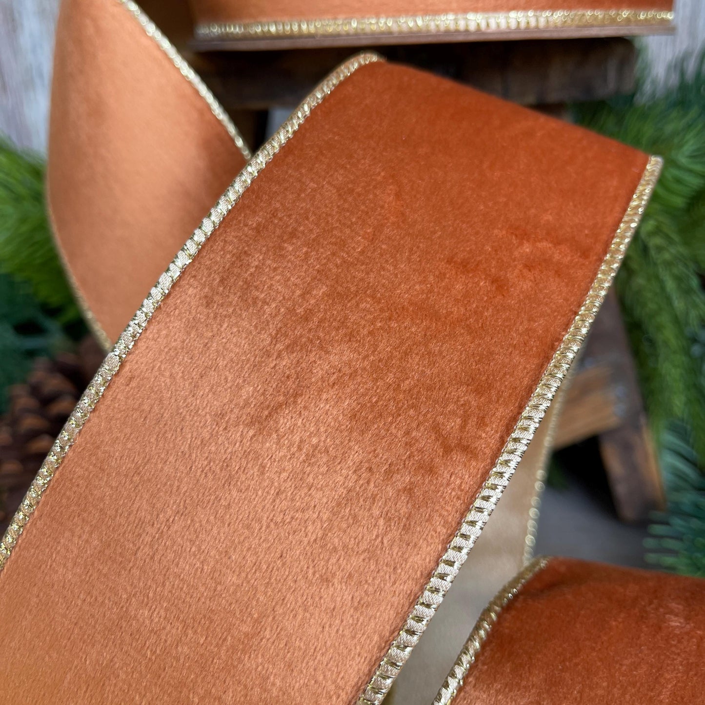 Copper Brown Velvet Wired Ribbon: 2.5" Fall Christmas Decor