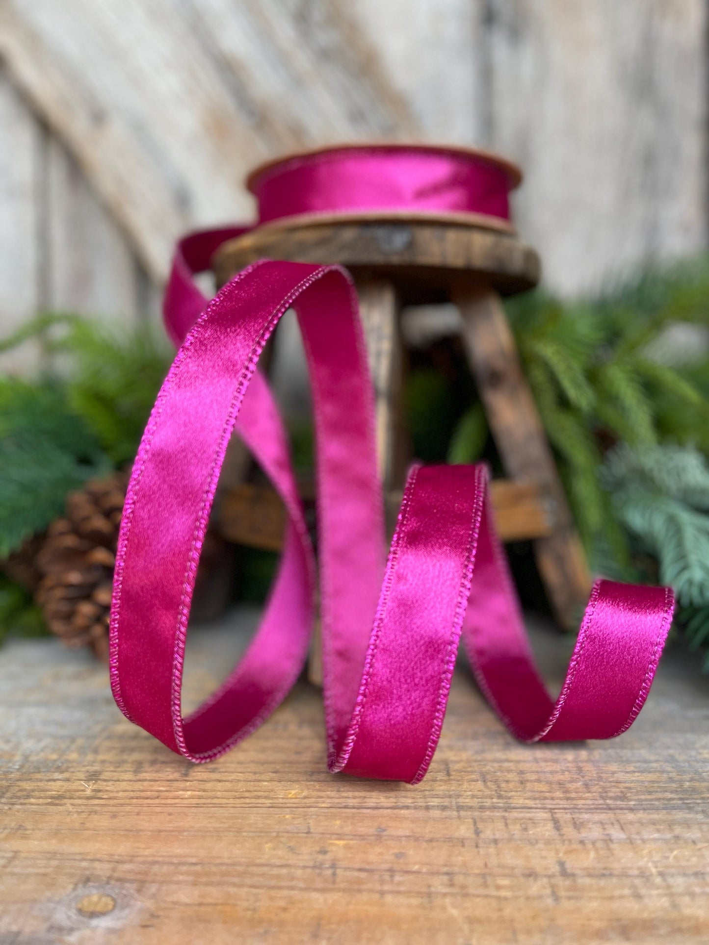 1" Hot Pink Satin Ribbon, Christmas Ribbon, Shimmer Satin Ribbon