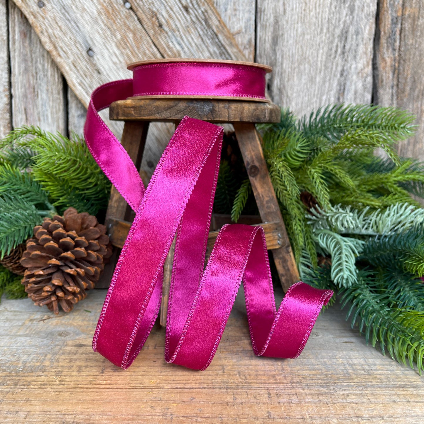 1" Hot Pink Satin Ribbon, Christmas Ribbon, Shimmer Satin Ribbon