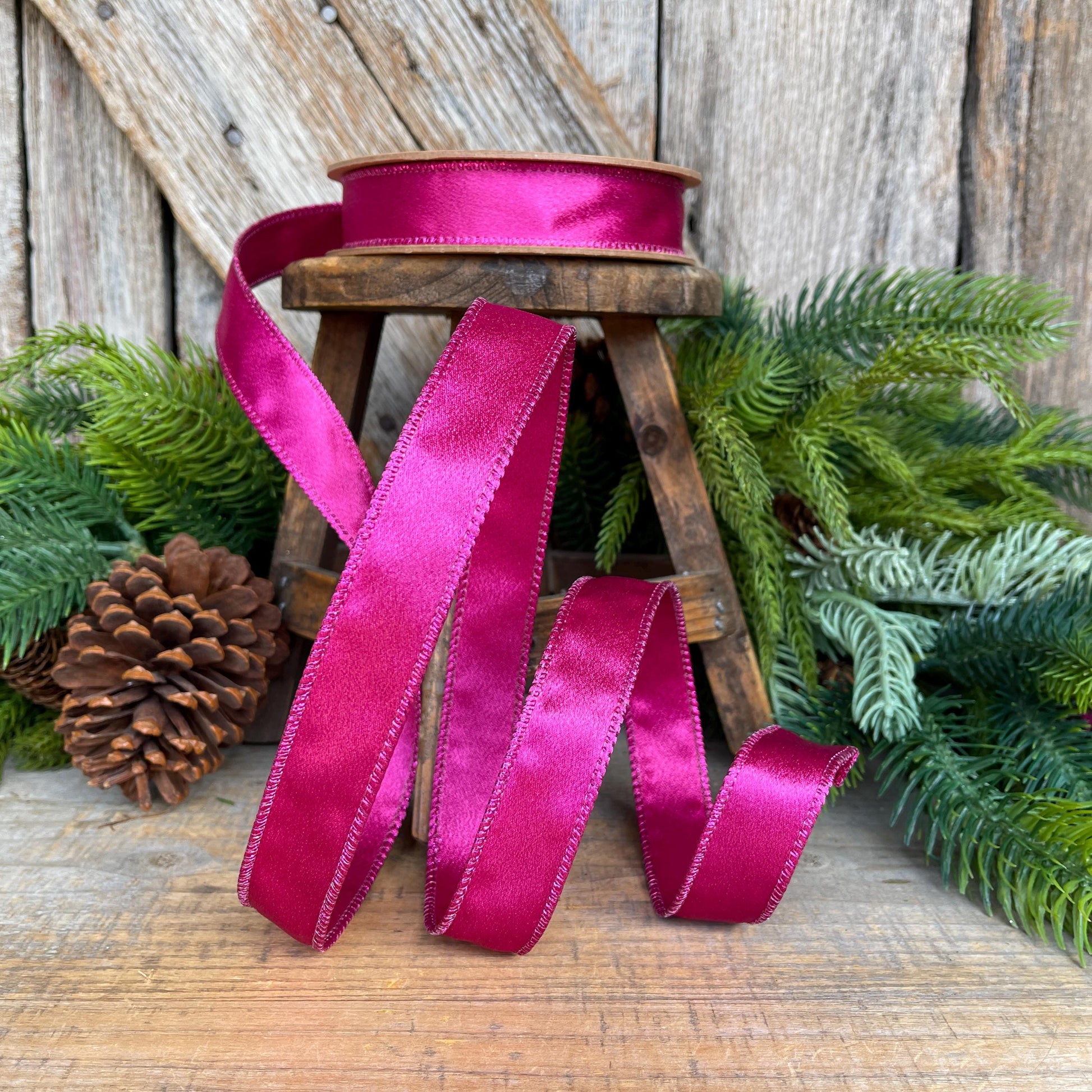 1" Hot Pink Satin Ribbon, Christmas Ribbon, Shimmer Satin Ribbon