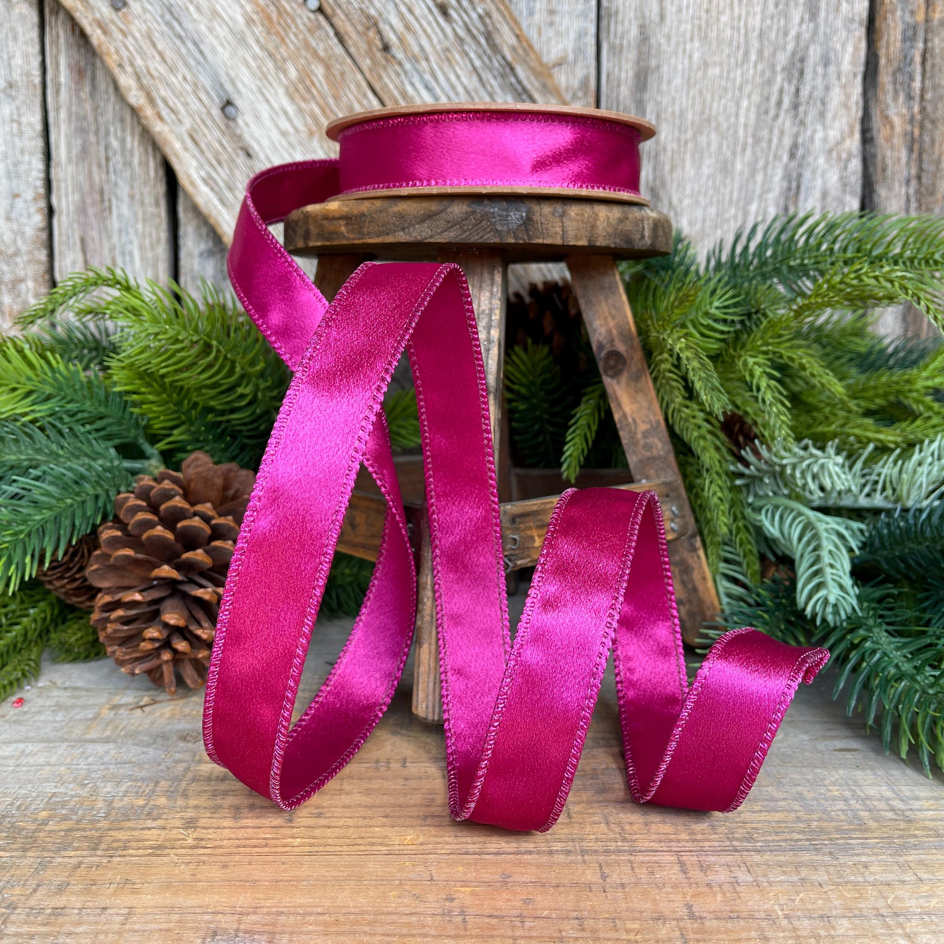 1" Hot Pink Satin Ribbon, Christmas Ribbon, Shimmer Satin Ribbon