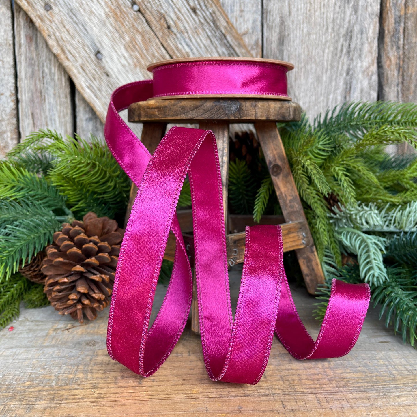 1" Hot Pink Satin Ribbon, Christmas Ribbon, Shimmer Satin Ribbon