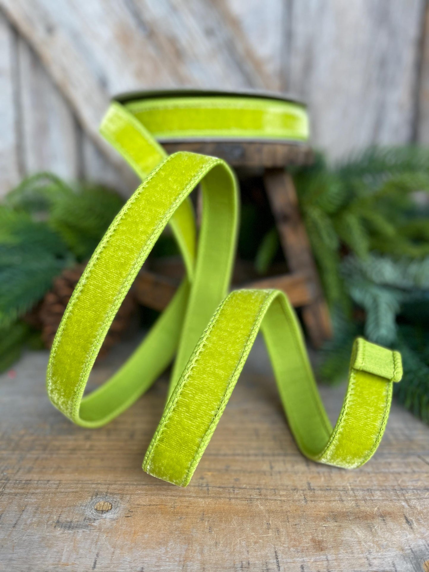1" Apple Green Velvet Ribbon, Farrisilk Ribbon, Velvet RIbbon