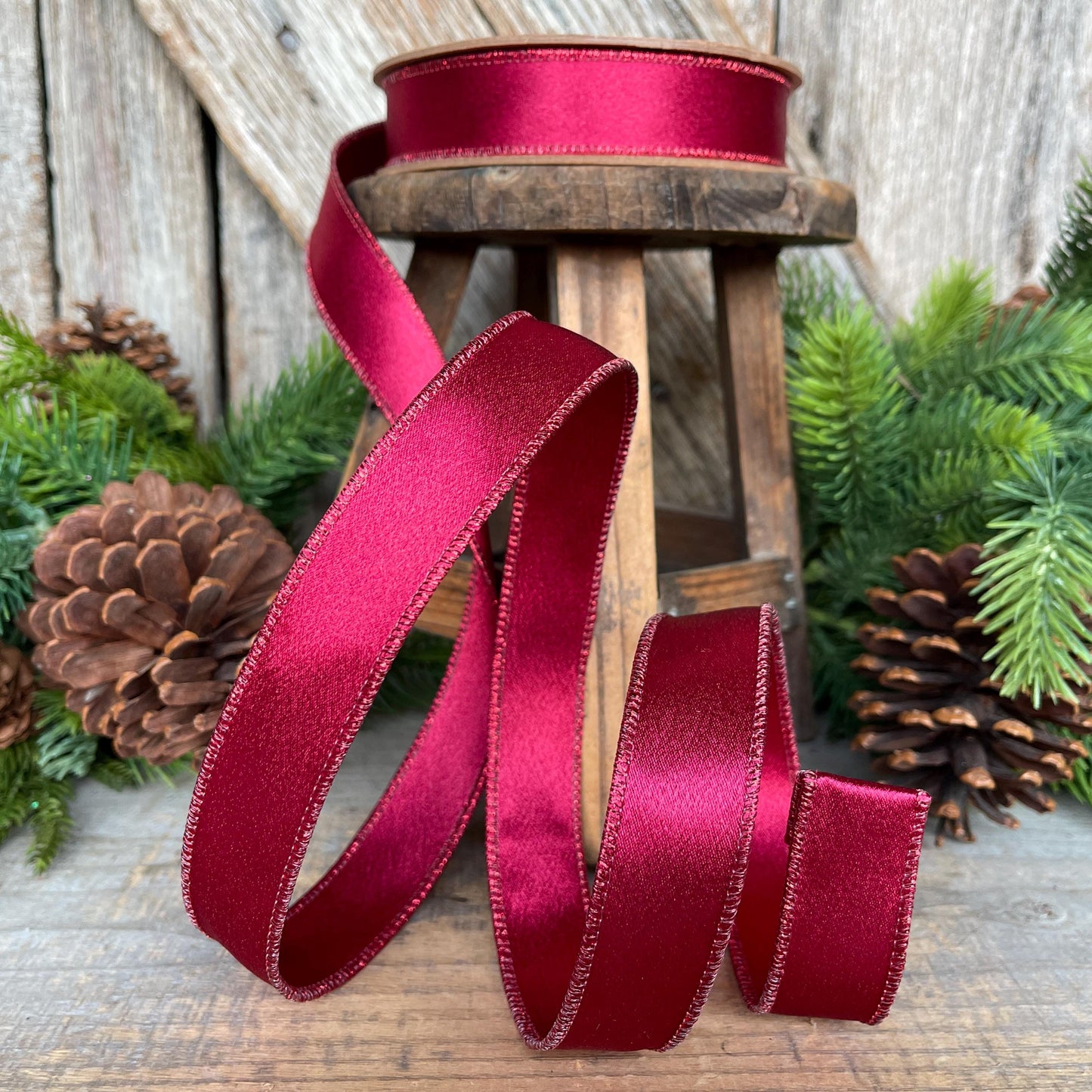 1" Wine Burgundy Satin Ribbon, Christmas Ribbon, Shimmer Satin Ribbon