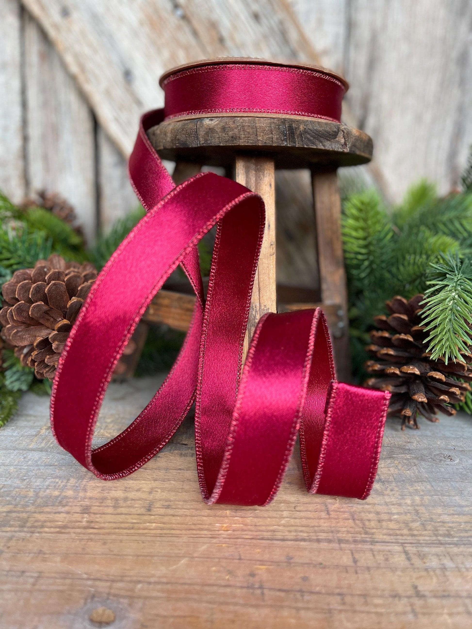 1" Burgundy Satin Ribbon, Christmas Ribbon, Satin Ribbon