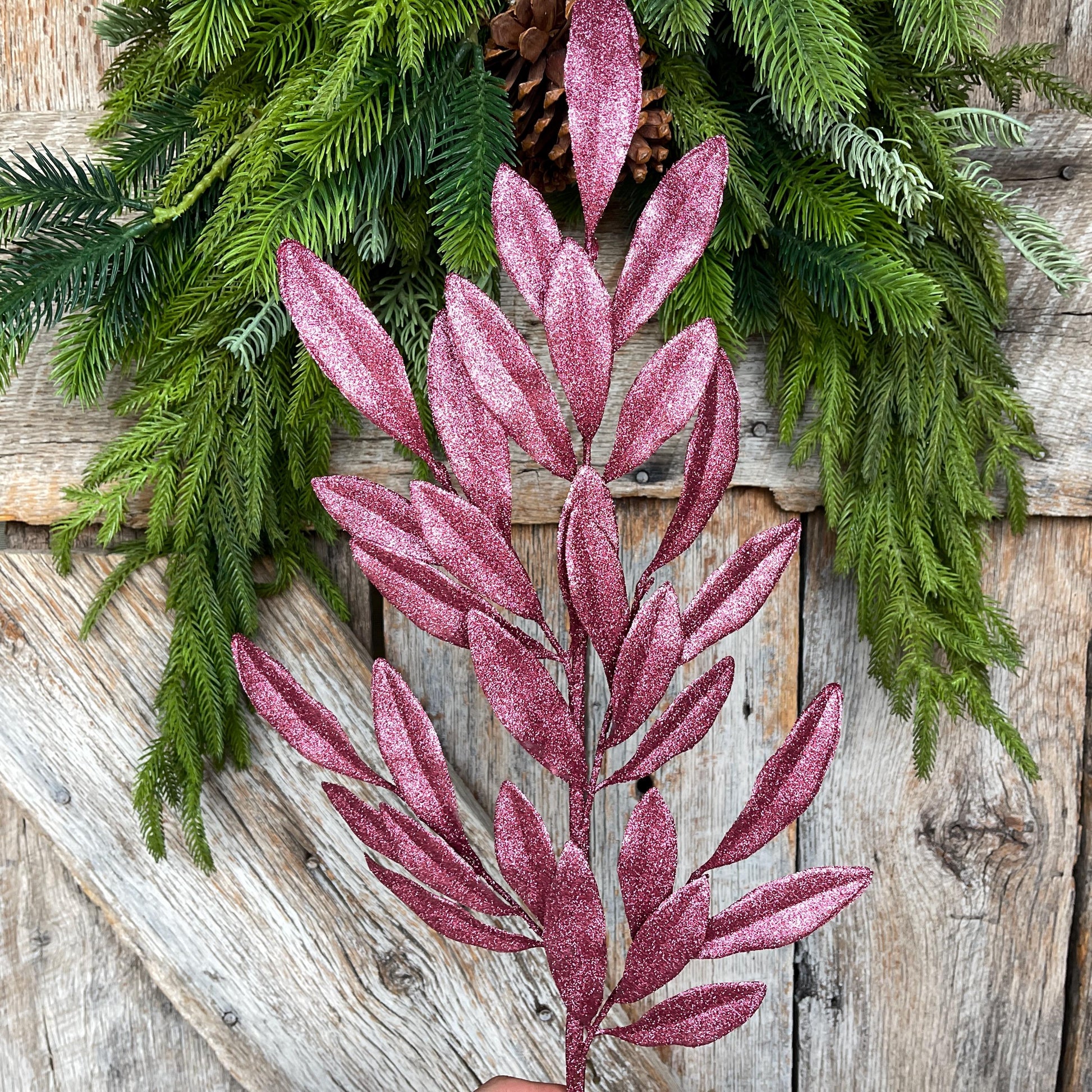 27" Mauve Pink Laurel Leaf Spray, Rose Leaf Spray, Christmas Tree Picks, 86483MV
