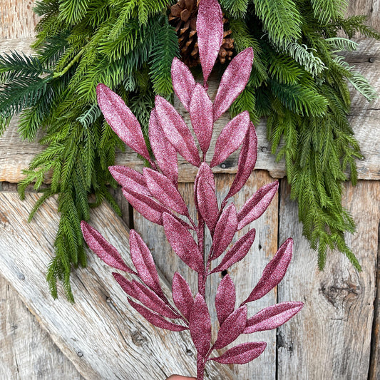 27" Mauve Pink Laurel Leaf Spray, Rose Leaf Spray, Christmas Tree Picks