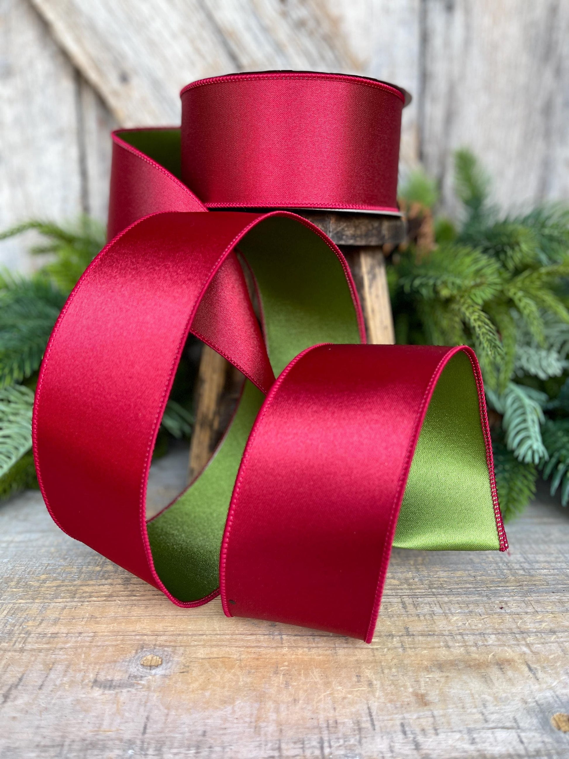 2.5" Ruby Green Satin Ribbon, Farrisilk Ribbon, Christmas Ribbon