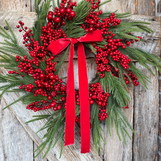 24" Christmas Red Berry Wreath, Cranberry Wreath, Red Wreath